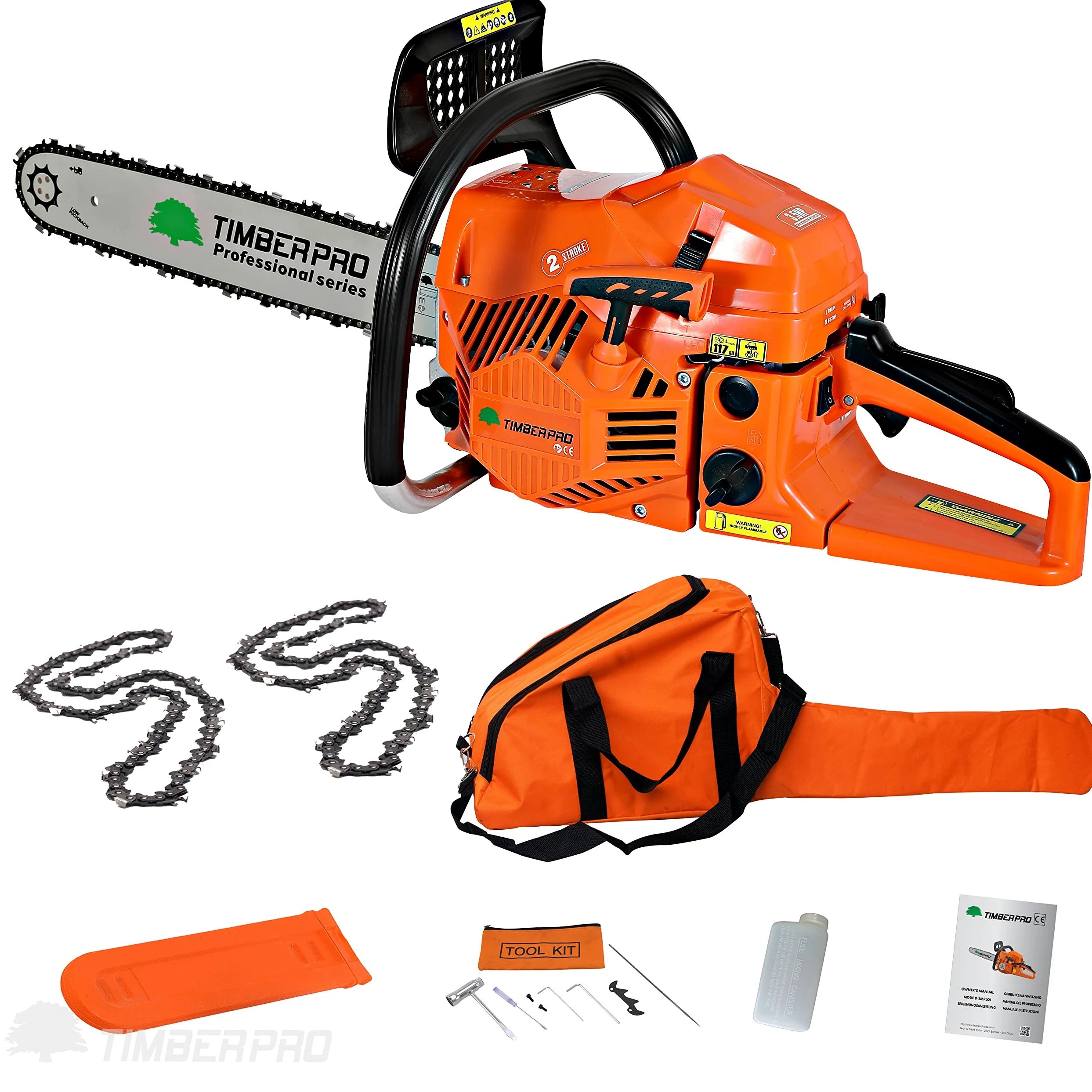 TRONÇONNEUSE THERMIQUE 61,5 CM³, PUISSANCE 3,6 CV, GUIDE 50 CM + 2 CHAINES