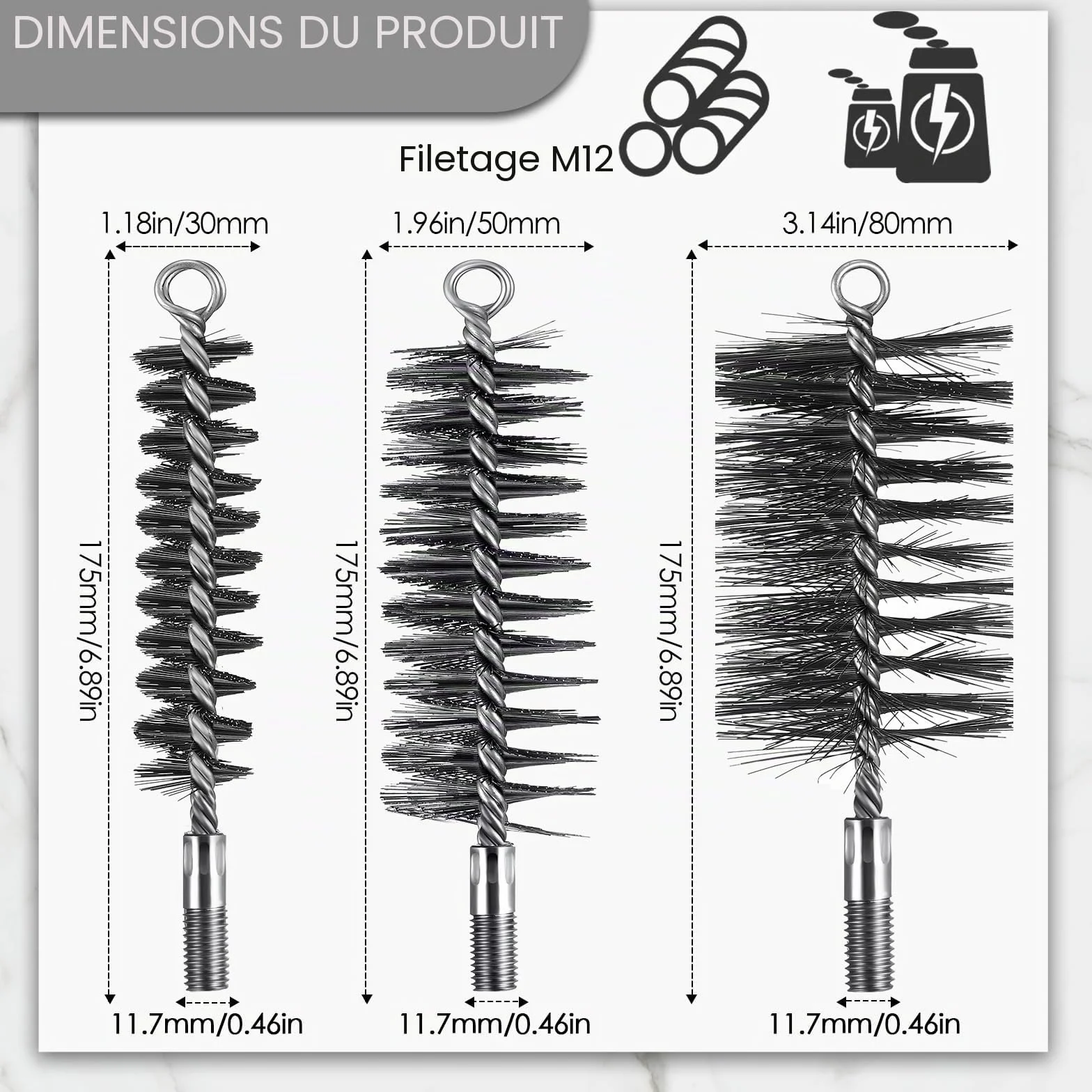 Brosses de Ramonage Cheminée Métallique en Fil d'acier Robuste 30 mm 50 mm 80 mm