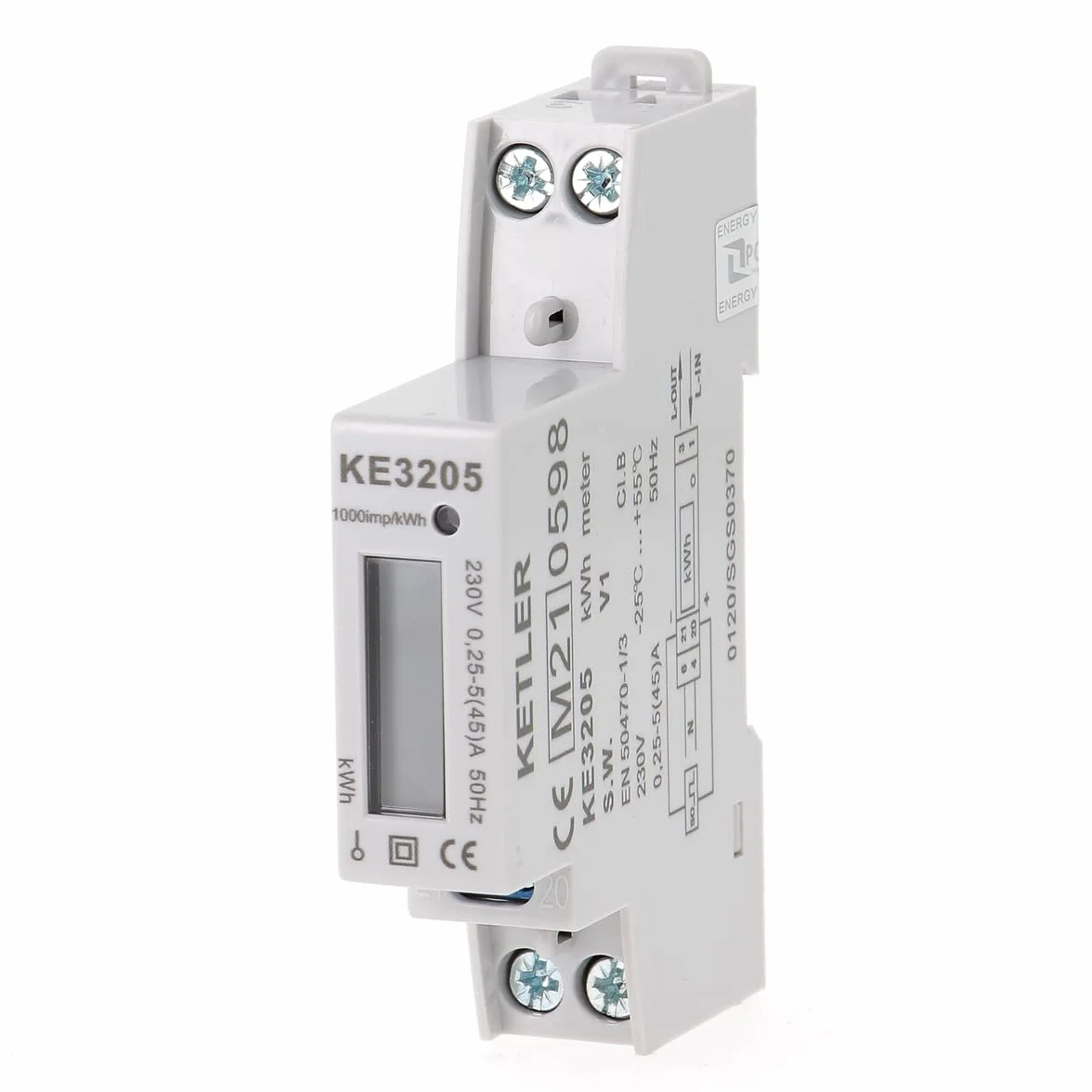 KETLER KE3205 Compteur électrique monophasé 45 A MID Sortie d'impulsion Simple tarif