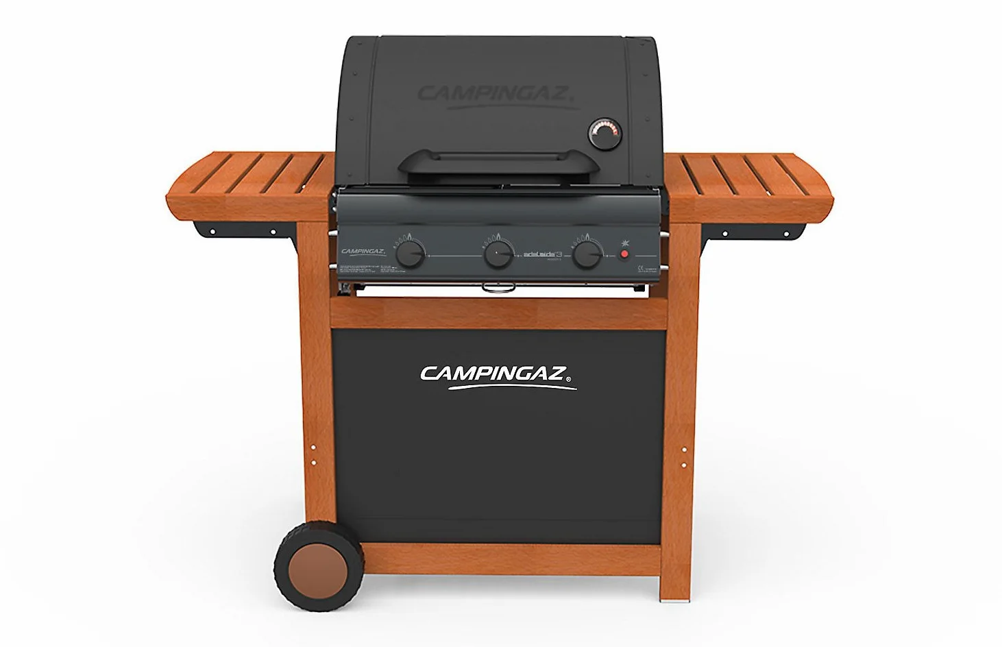 Campingaz Barbecue Gaz Adelaide 3 Woody L, 3 Brûleurs BBQ Gaz, Puissance 14kW, Grille et Plancha en Acier, 2 Tablettes Latérales