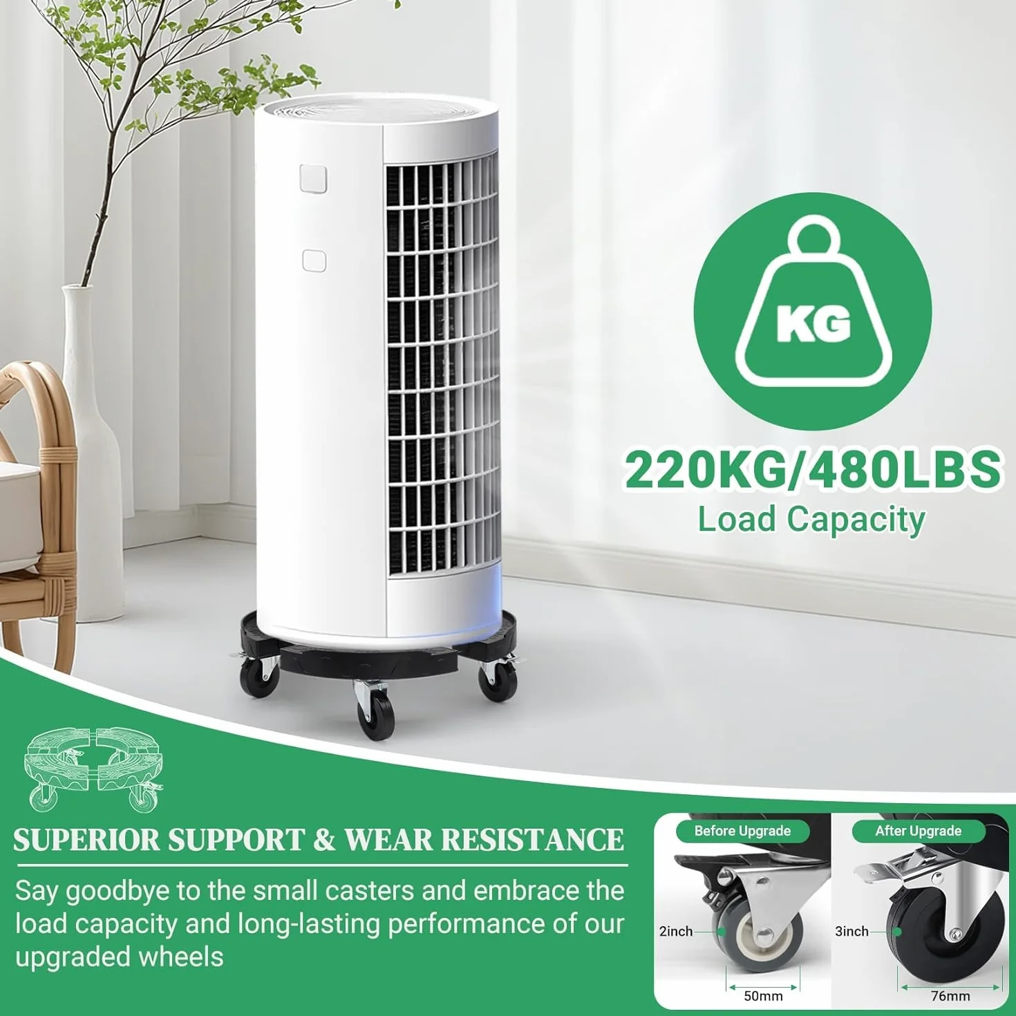 Porte Plante Ronde à Roulettes Charge Lourde 220KG Support Plantes Intérieur Adjustable 38-48CM Plateau Roulettes Noir