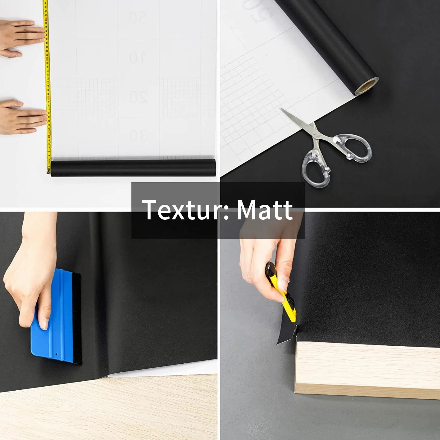 Papier Adhesif Meuble Noir Mat 40X300cm Film Autocollant Décoratif Rouleau Vinyle Impermeable Cuisine