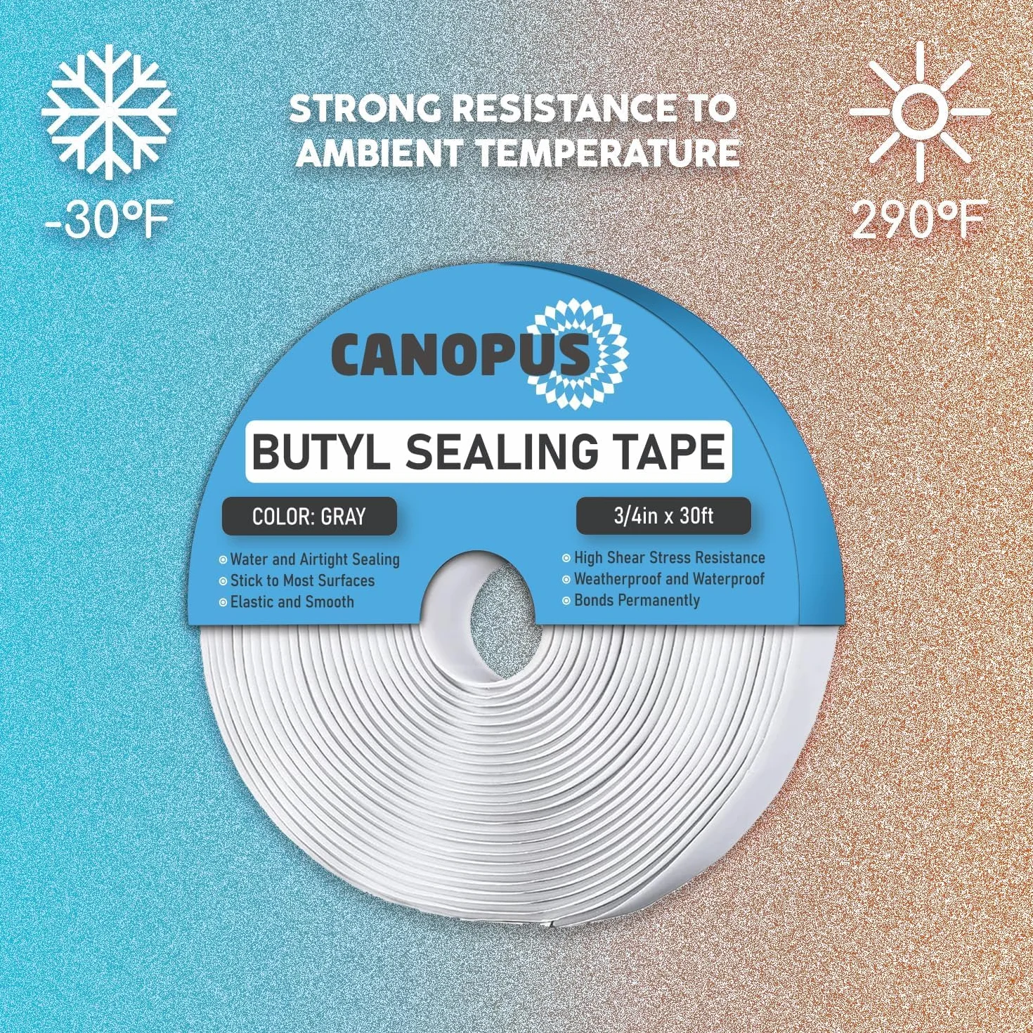 CANOPUS Ruban Butyle Extra Fort Gris 2mm x 20mm x 9.1m Auto-Adhésif