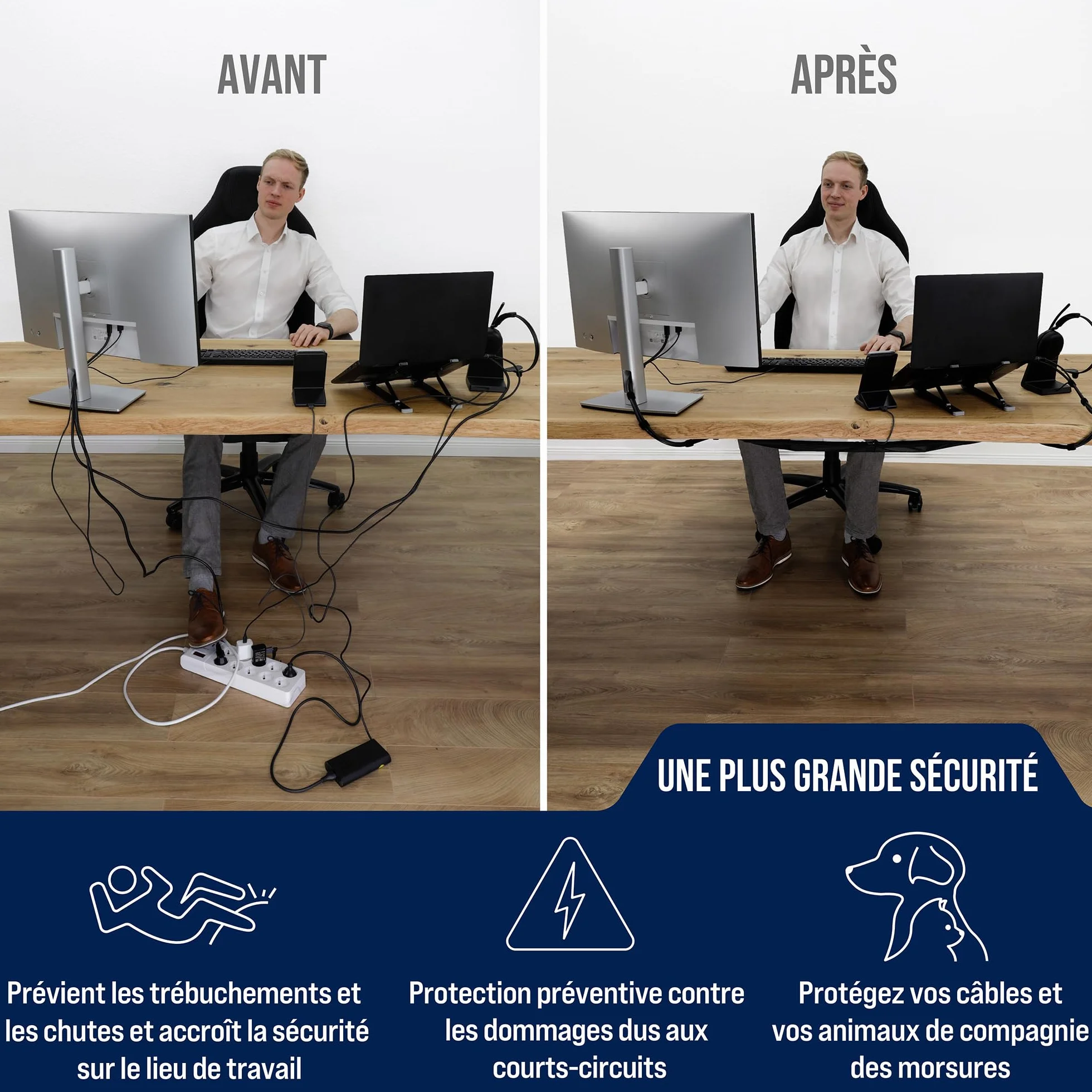 Cache câble pour bureau organisateur - Câble Net Noir
