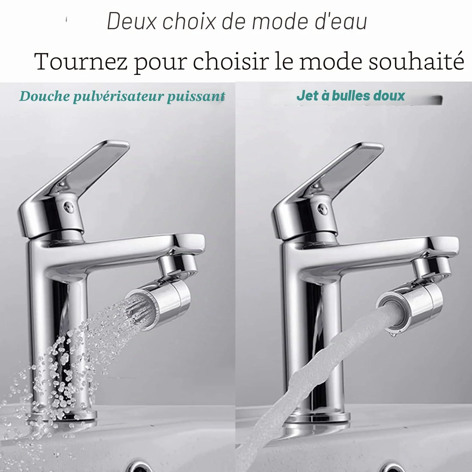 Aérateur de Robinet 360° Pivotant, 2 Modes Mousseur Robinet Economie Eau pour Évier Cuisine Salle de Bain