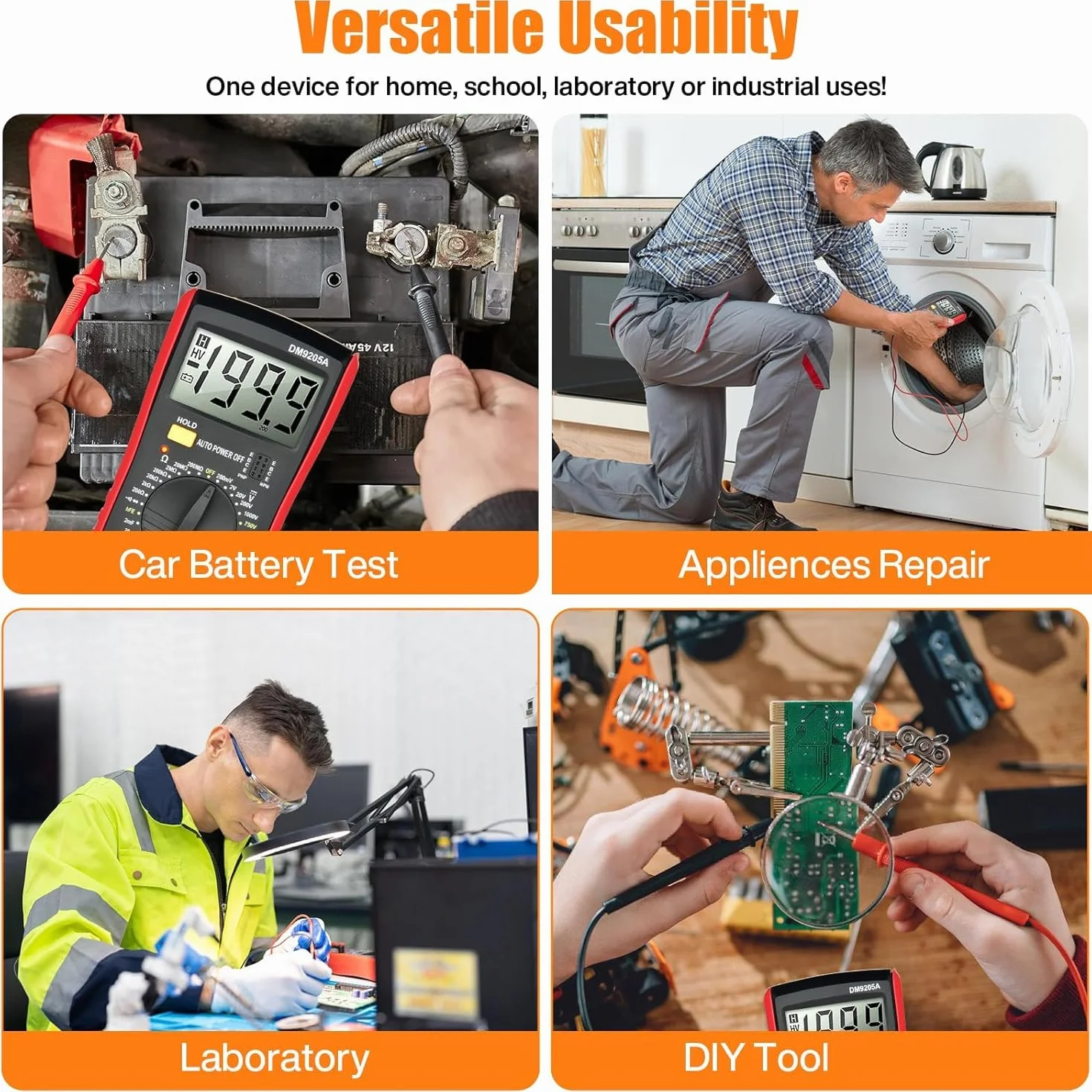 Multimètre Numérique DT9205A 2000 Comptage Professionnel Voltmètre Ampèremètre Ohmmètre Testeur Électrique Automatique LCD