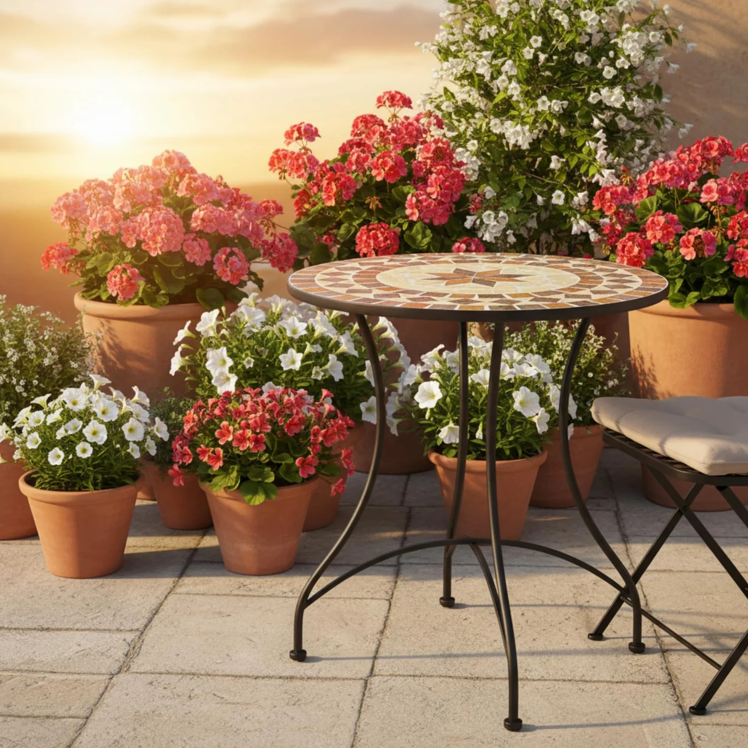 Table de Jardin Ronde en mosaïque 60 cm — Table d'appoint méditerranéenne pour Balcon