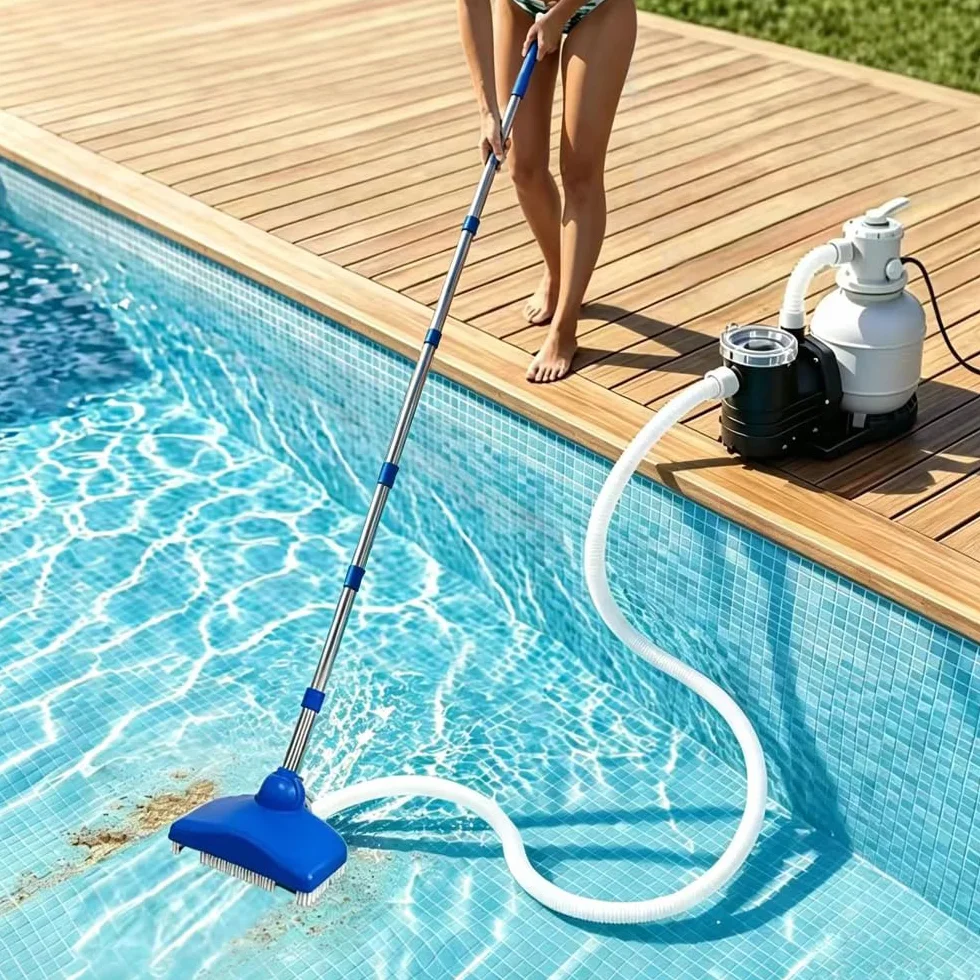 Aspirateur de piscine avec tige télescopique 2,3 m avec tuyau rétractable de 3,5 m - Aspirateur de piscine - Kit de nettoyage pour piscines, spas, jacuzzis