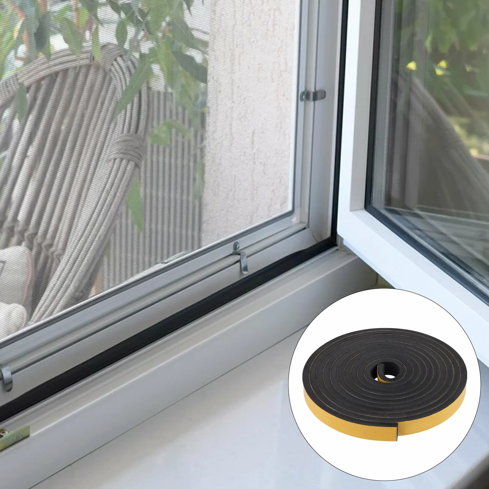 Lot de 3 bandes d'étanchéité autocollantes en caoutchouc mousse 25 mm x 10 mm x 5 m Noir pour porte fenêtre