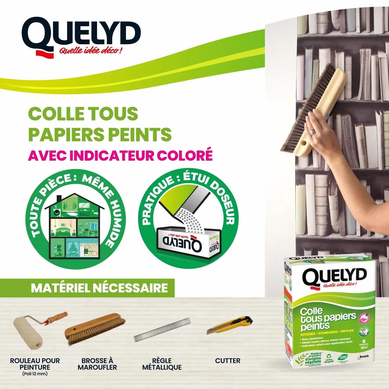 Quelyd Colle Tous Papiers Peints Indicateur Coloré 300 g 6 Rouleaux 32 m²