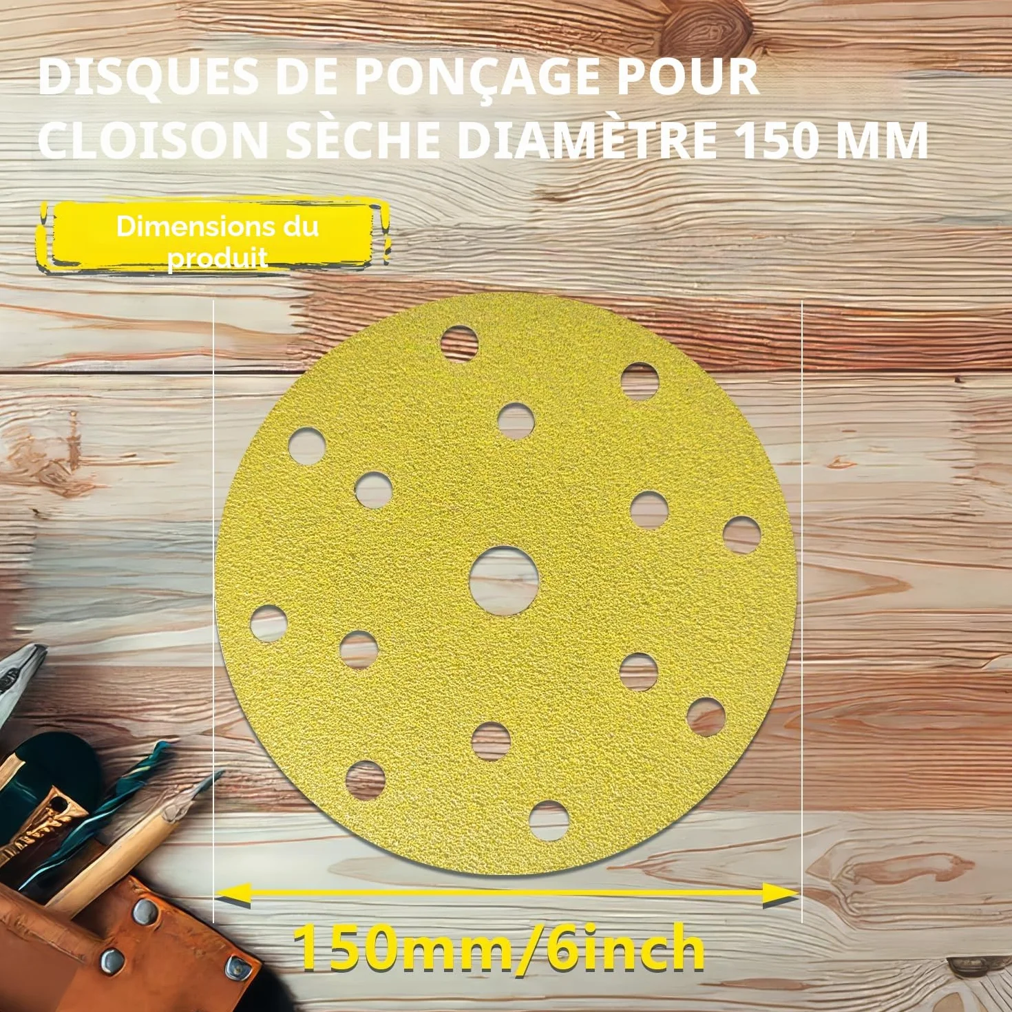Disques abrasifs 150 mm 80 pièces, Grain 40-320 15 trous pour Ponceuse Excentrique