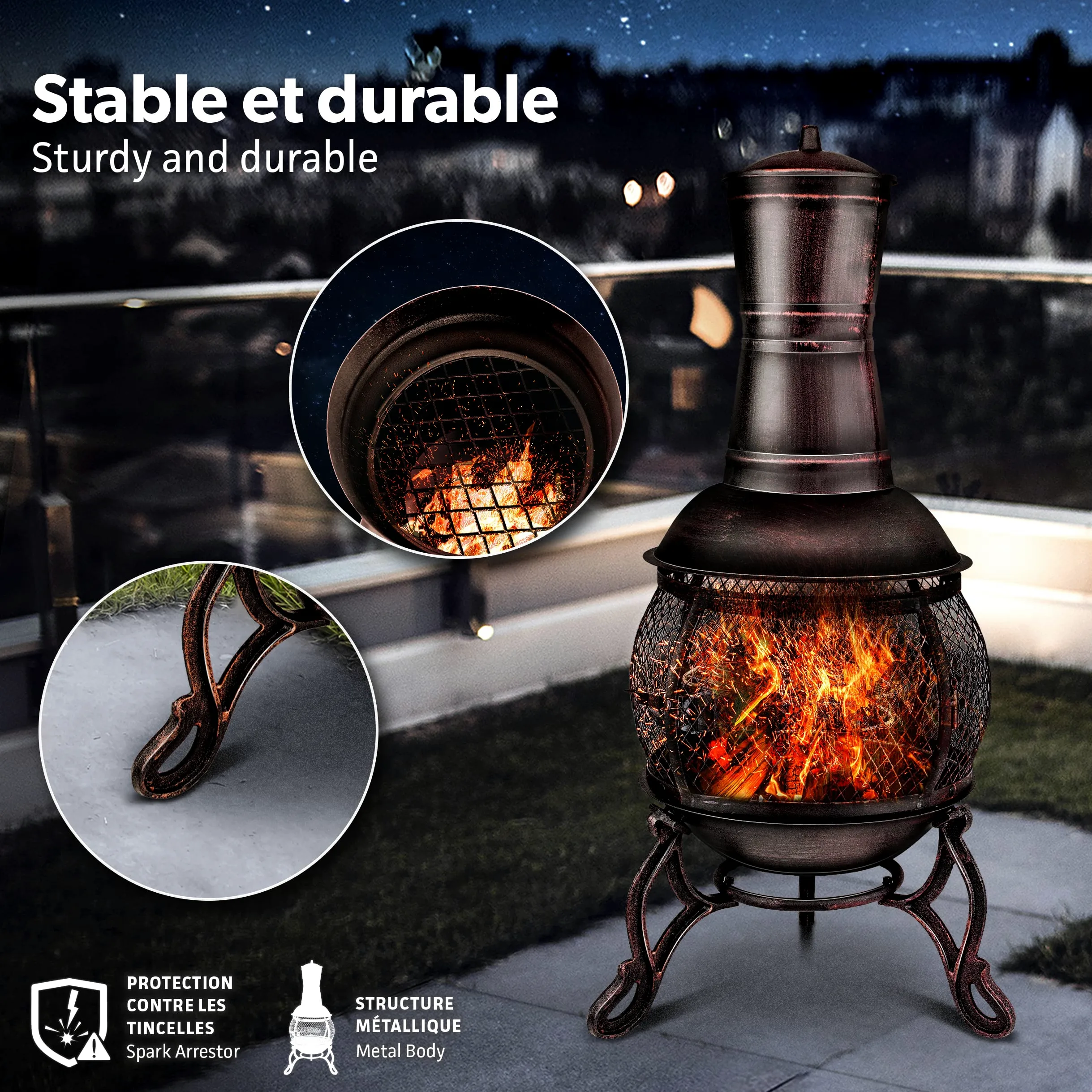 tillvex Cheminée de terrasse extérieure avec Grill | Brasero Mexicain avec Pare-étincelles | Chauffage de Jardin avec Housse | Poêle à Bois | Tisonnier + Grille, BBQ + Accessoires XXL
