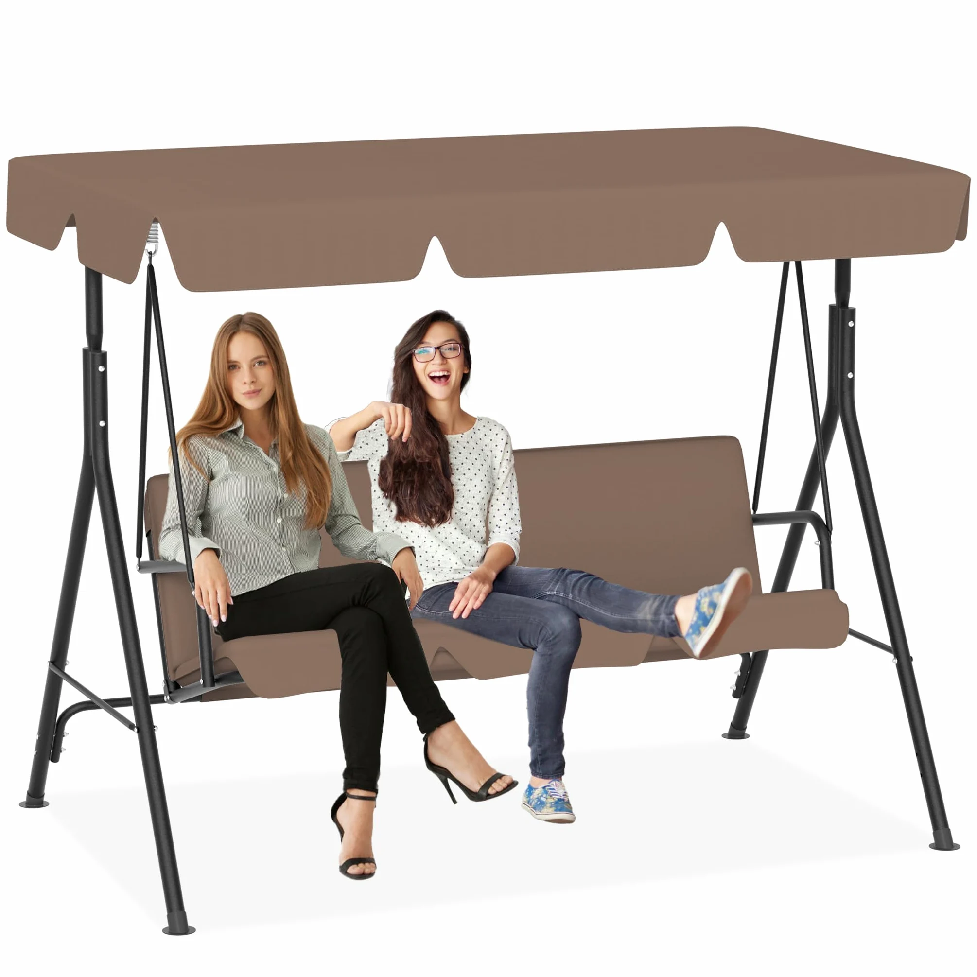 LZQ Balançoire Hollywood 3 places résistante aux intempéries - Avec toit réglable - 176 x 110 x 152 cm - Charge maximale : 200 kg - Pour extérieur, intérieur et extérieur, marron foncé
