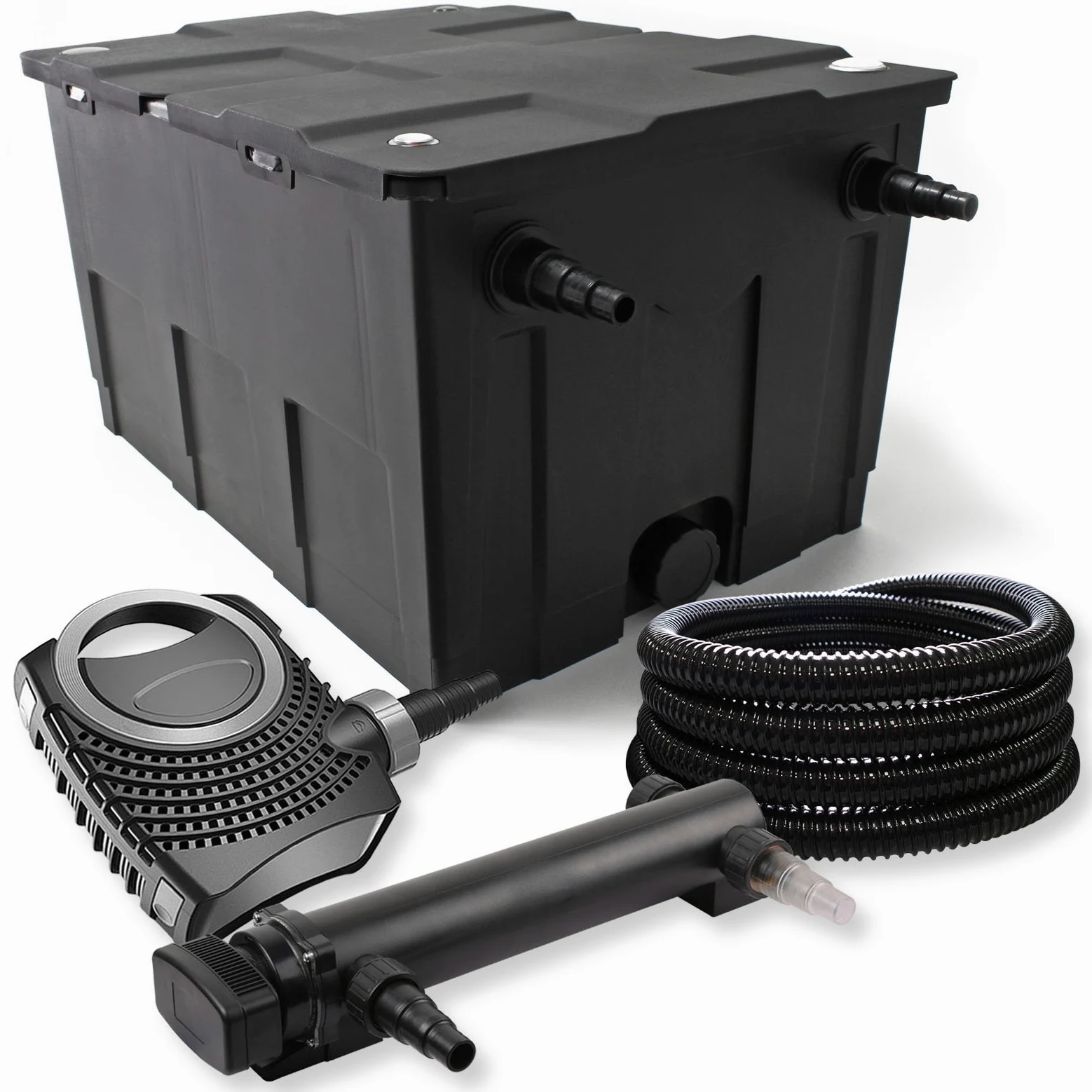 SunSun Kit complet: CBF-550 Filtre de bassin jusqu'à 60000 L Biologique, CTF-8000 SuperECO pompe de filtration 8000l/h 70W, CUV-318 lampe uv UVC Clarificateur avec 18W, 25m Tuyau 25 mm