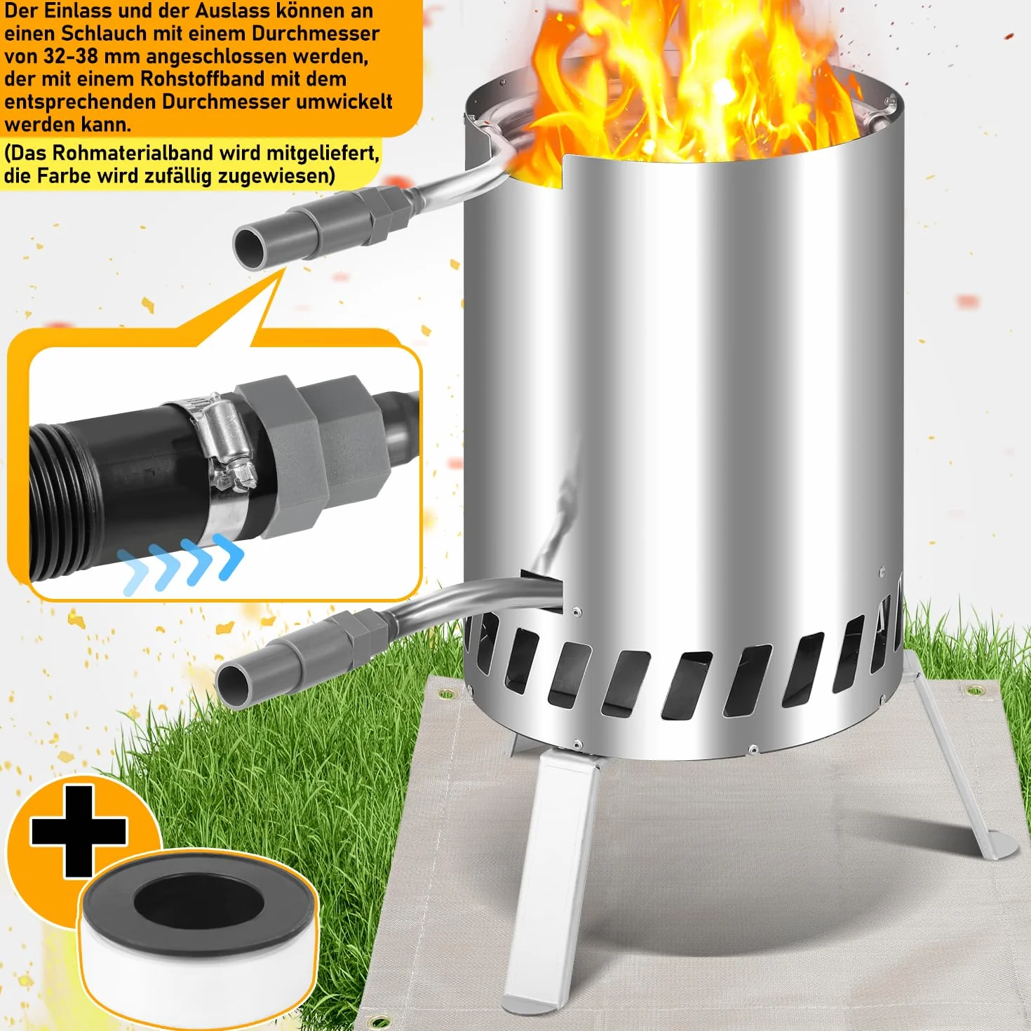 Chauffage de piscine en acier inoxydable Ø 32-38 mm avec feu et spirale chauffante