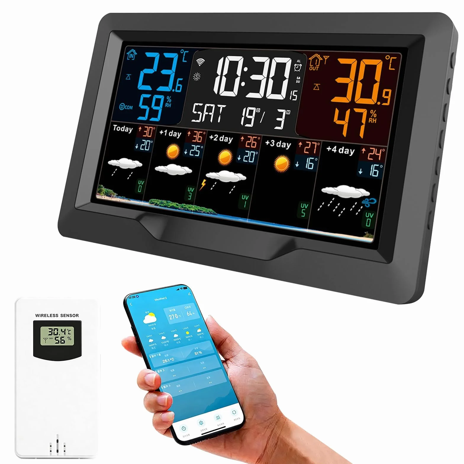Station météo sans fil Wi-Fi intérieure extérieure avec prévisions 5 jours écran luminosité réglable capteur température humidité