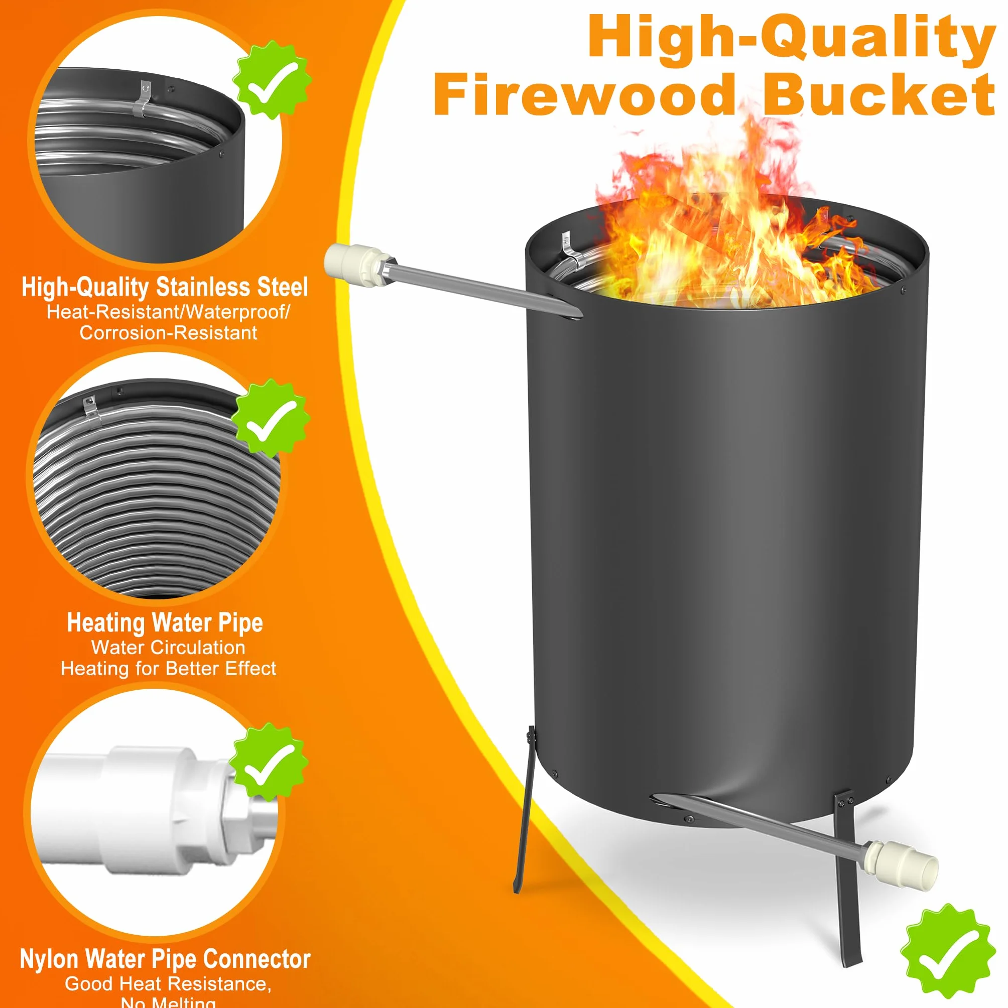 Tonneau à feu avec spirale chauffante Ø 32 mm Ø 38 mm tapis ignifuge sac résiduel bac de récupération noir