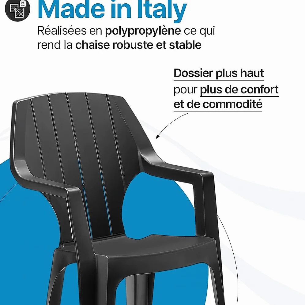 Tomaino - Ensemble de chaises de Jardin empilables en Plastique -Chaise d'extérieur en Plastique Effet Bois (Noir)