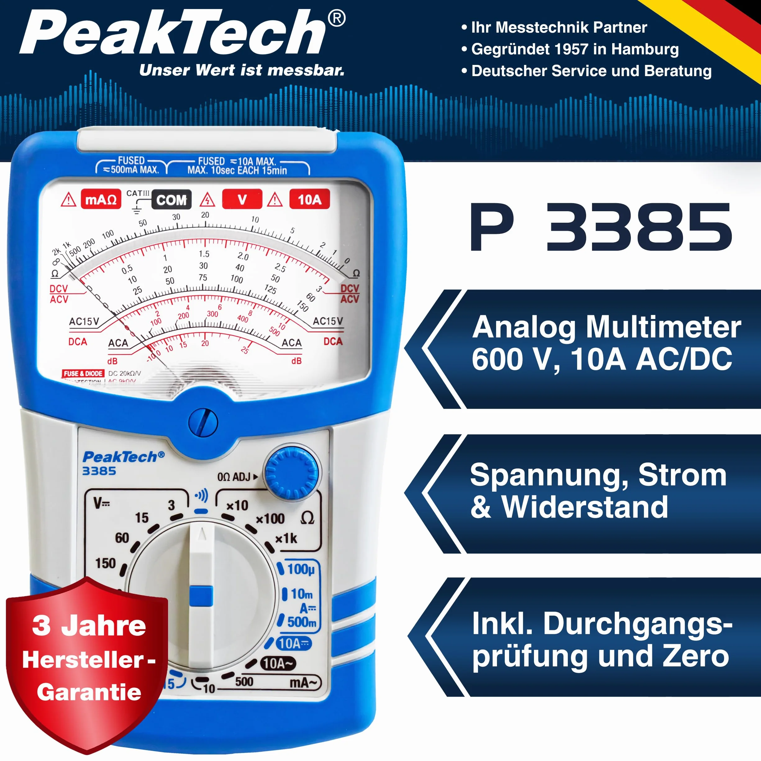 PeakTech P 3385 Multimètre analogique 600V AC DC 10A