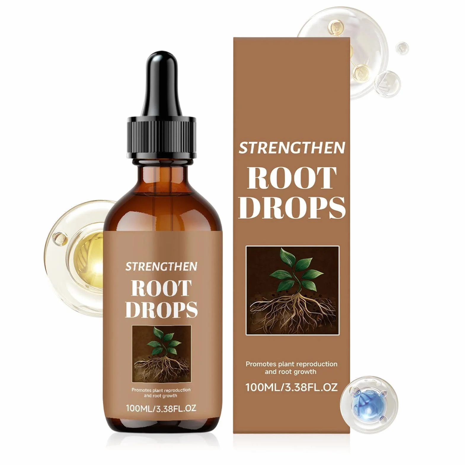 Root Growth Drops, Plant Support Supplement, 100ml Liquid Root Booster with Nourishing Feature, Garden Fertilizer Solution, Hydroponic Plant Aid with Design, Indoor Outdoor Use for Bonsai Orchid