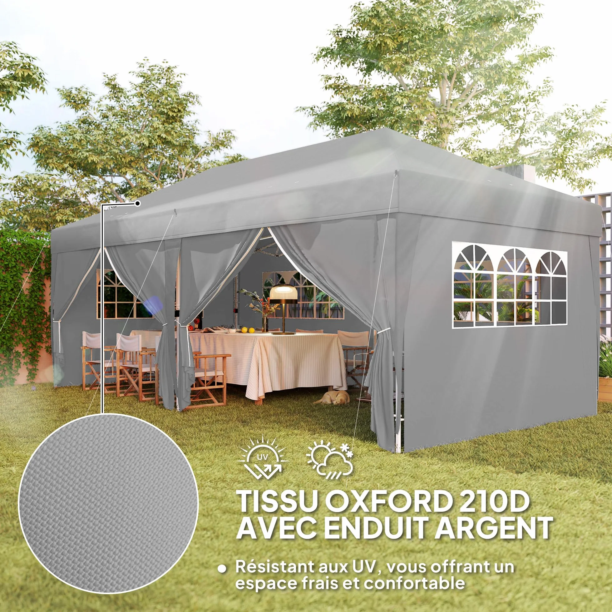 Outsunny Tonnelle de Jardin Exterieur tonnelle Pliante 3 x 6 m Pop-up avec 6 parois latérales, Trous de Drainage, Sac de Transport Inclus, Barnum Pliant pour Camping Festival Mariage, Gris