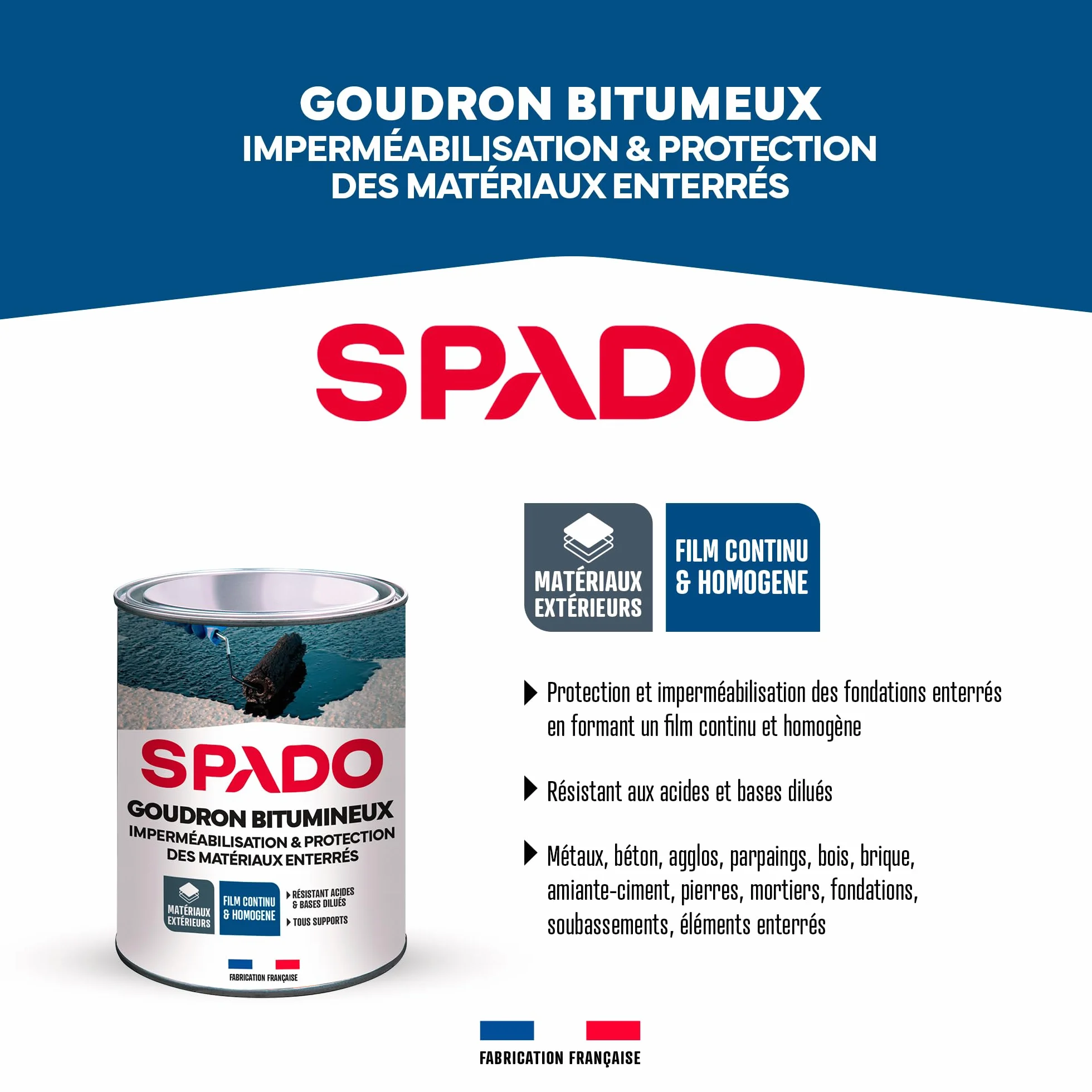 Goudron Bitumineux Imperméabilisant Protection Surfaces Extérieures Enterrées Bois Anti-Rouille Anti-Acide Anti-Humidité 1 Litre