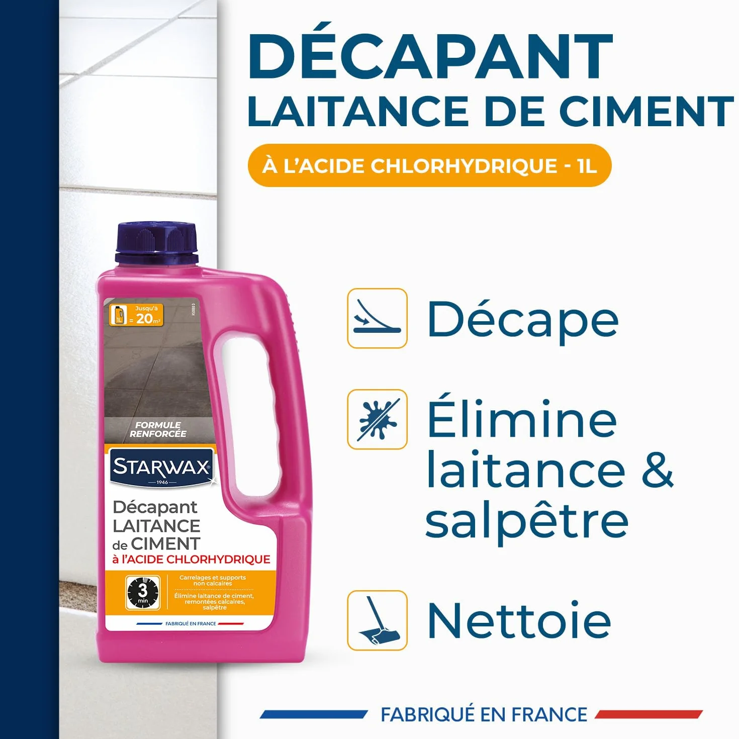 STARWAX Décapant Laitance de Ciment à l’Acide Chlorhydrique 1 L