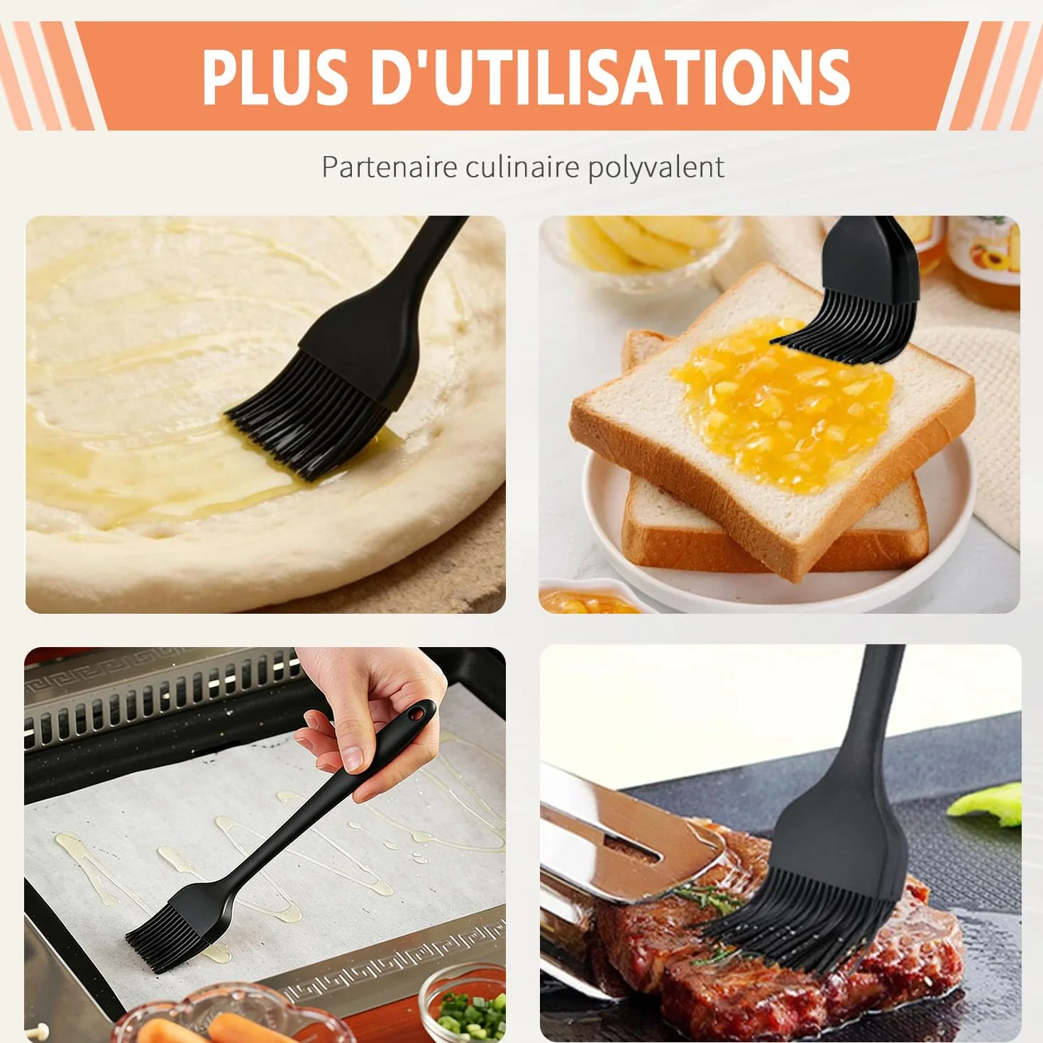 Brosses Pinceau Patisserie Silicone sans BPA pour Cuisine Huile Sauces Marinades 2 Tailles