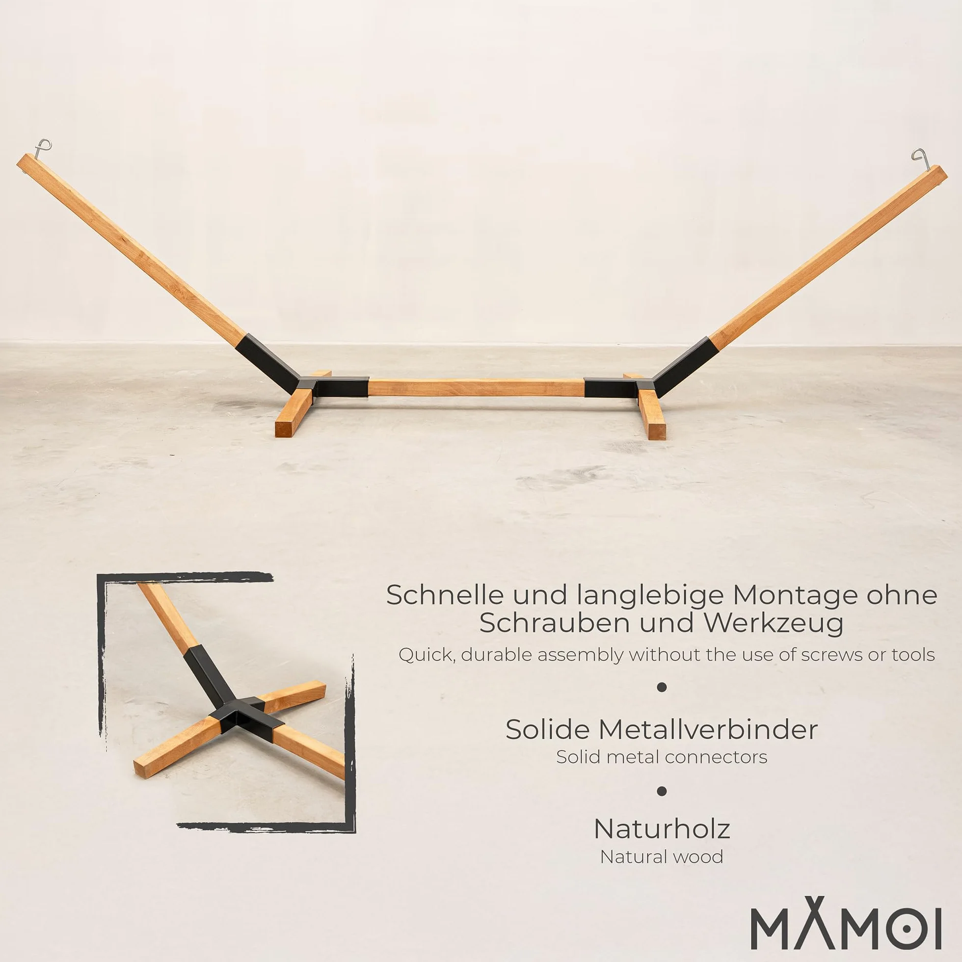 Hamac en bois MOE UHANE pour jardin, montage rapide sans vis, bois naturel, compact, écologique