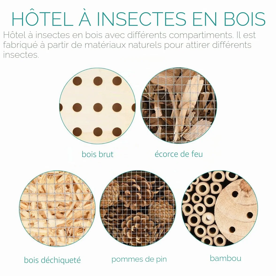 Navaris Hôtel à Insecte Bois Cabane Abri XL 38 x 11,5 x 57 cm avec 2 Piquets Nid Nichoir pour Abeilles Papillons