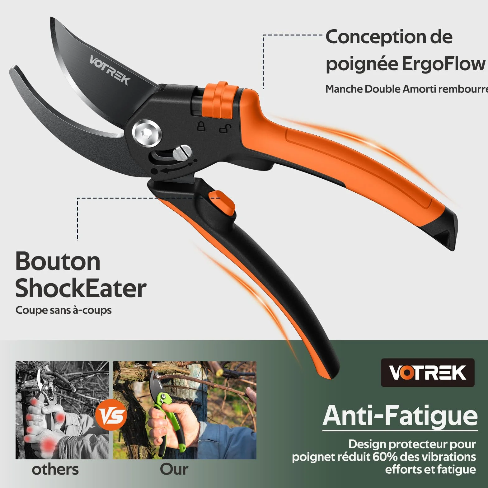 Sécateur de Jardin Bypass Pro 21,5 cm – Pour Mains Fragiles avec Réglage Progressif, Lame SK5 & Ressort Intégré – Secateur et Ciseaux Jardinage pour Rosiers et Fruitiers –Un Cadeau Jardin Idéal