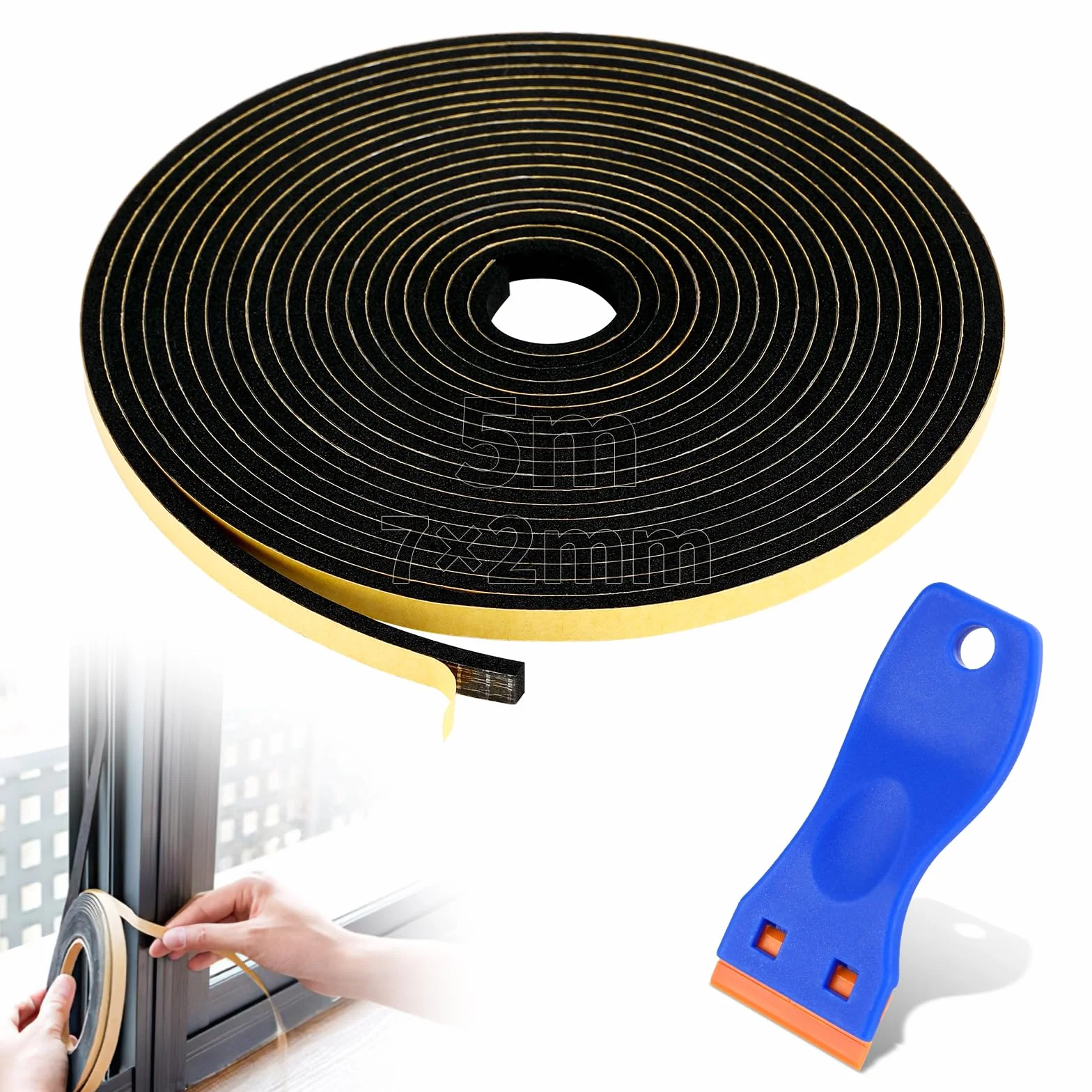 Bande d'étanchéité autocollante 5 m 7x2 mm caoutchouc mousse joint fenêtre cuisinières électriques