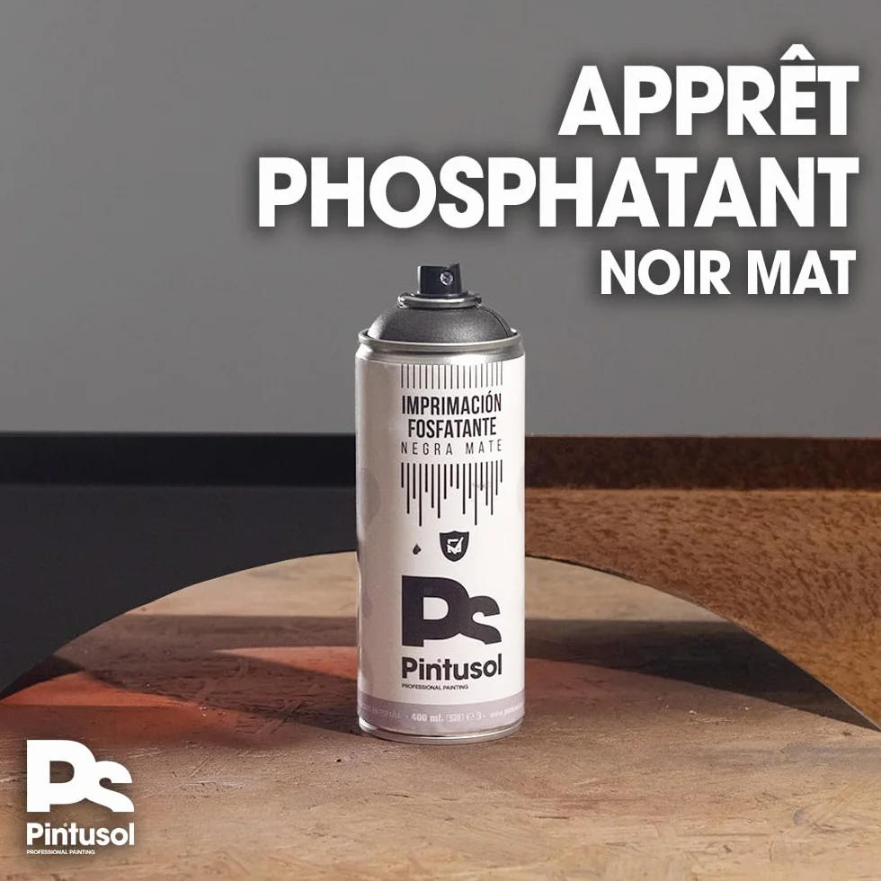 Bombe Apprêt Phosphatant Noir Mat Peinture Primaire Antirouille Métal Finition Mate Haute Adhérence Spray Professionnel Fer Acier 400ml