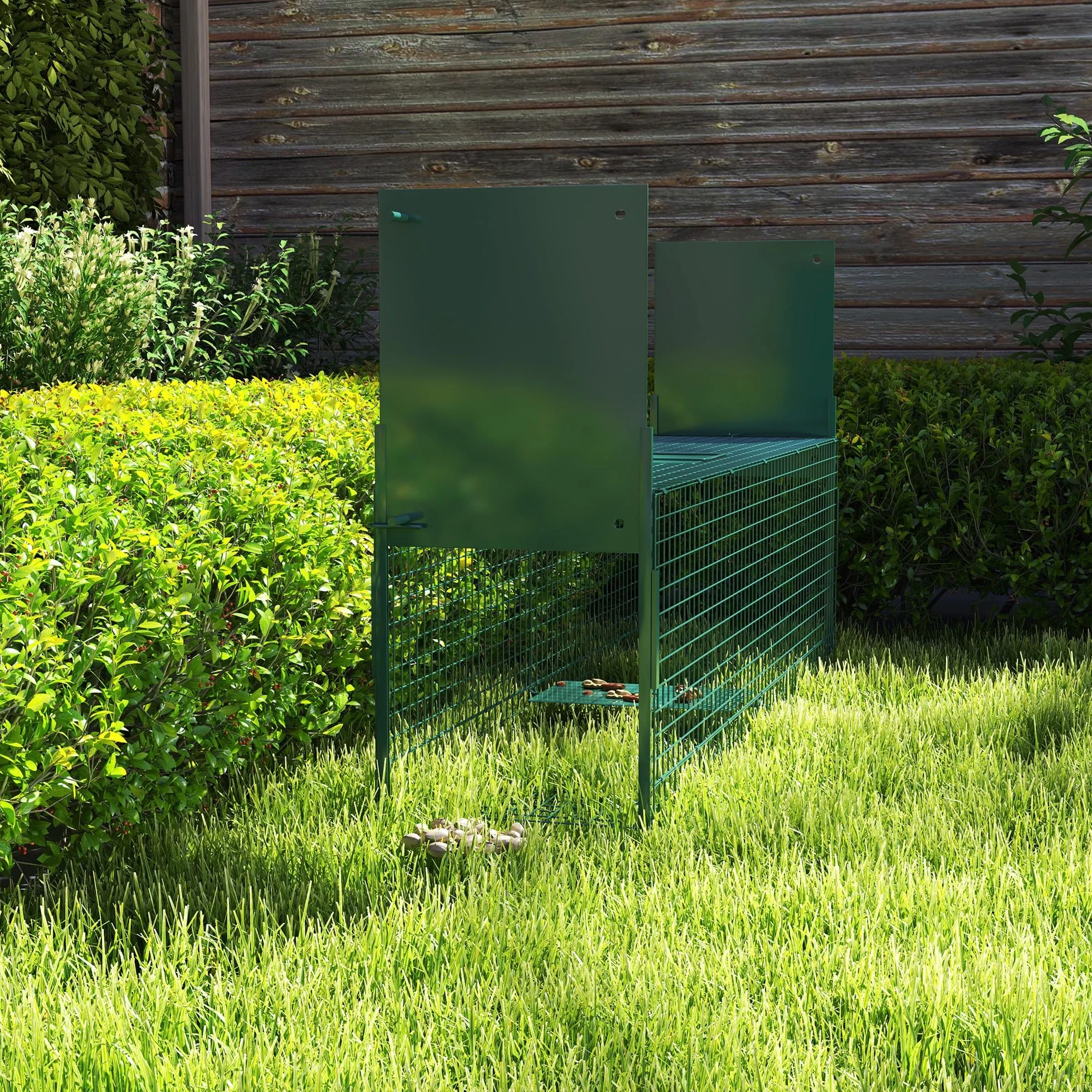 Pawhut Piège Capture Petits Animaux Lapin Rat 2 Entrées Poignée 100x25x28 cm Métal Vert