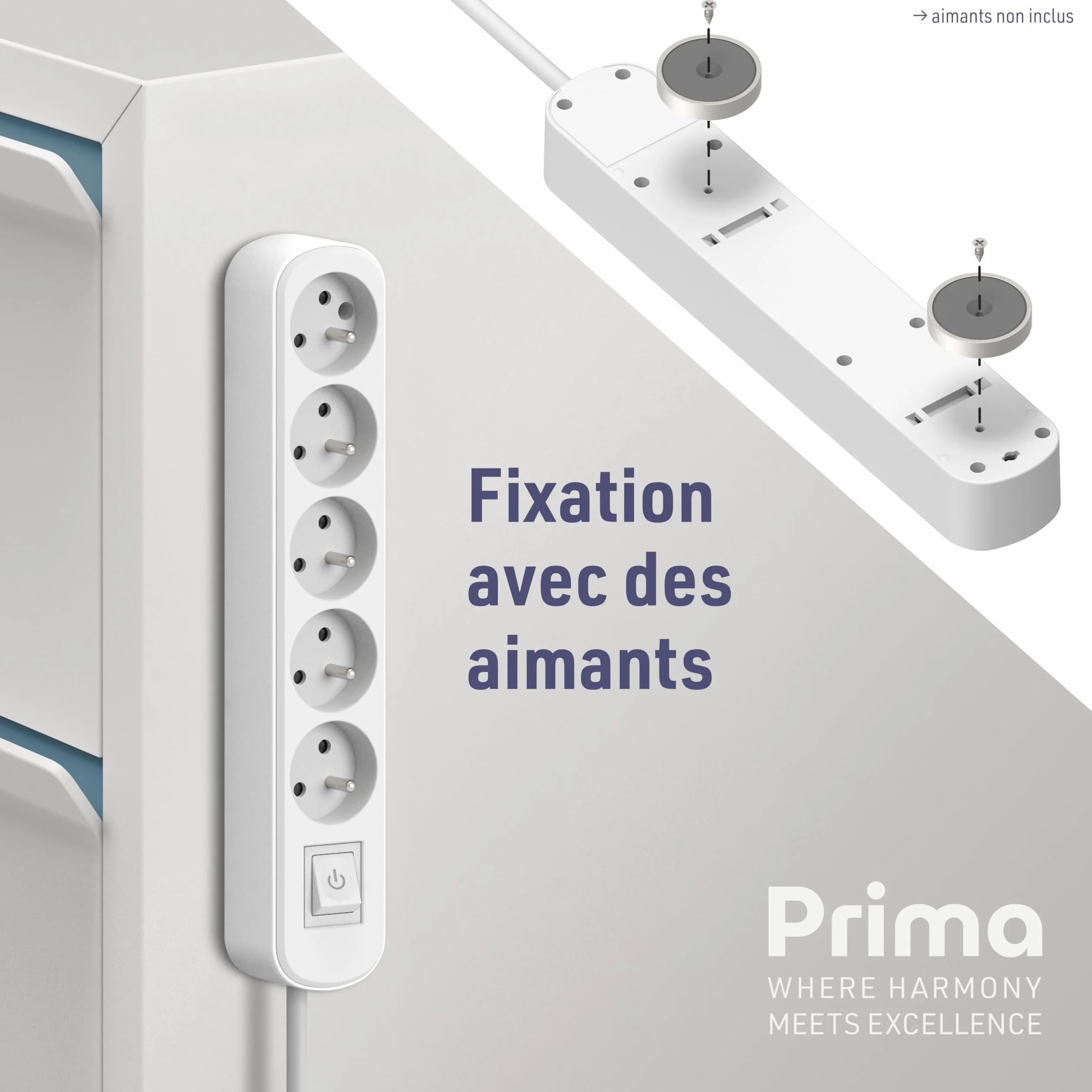 Electraline Bloc 5 prises avec interrupteur 1,5 m Blanc