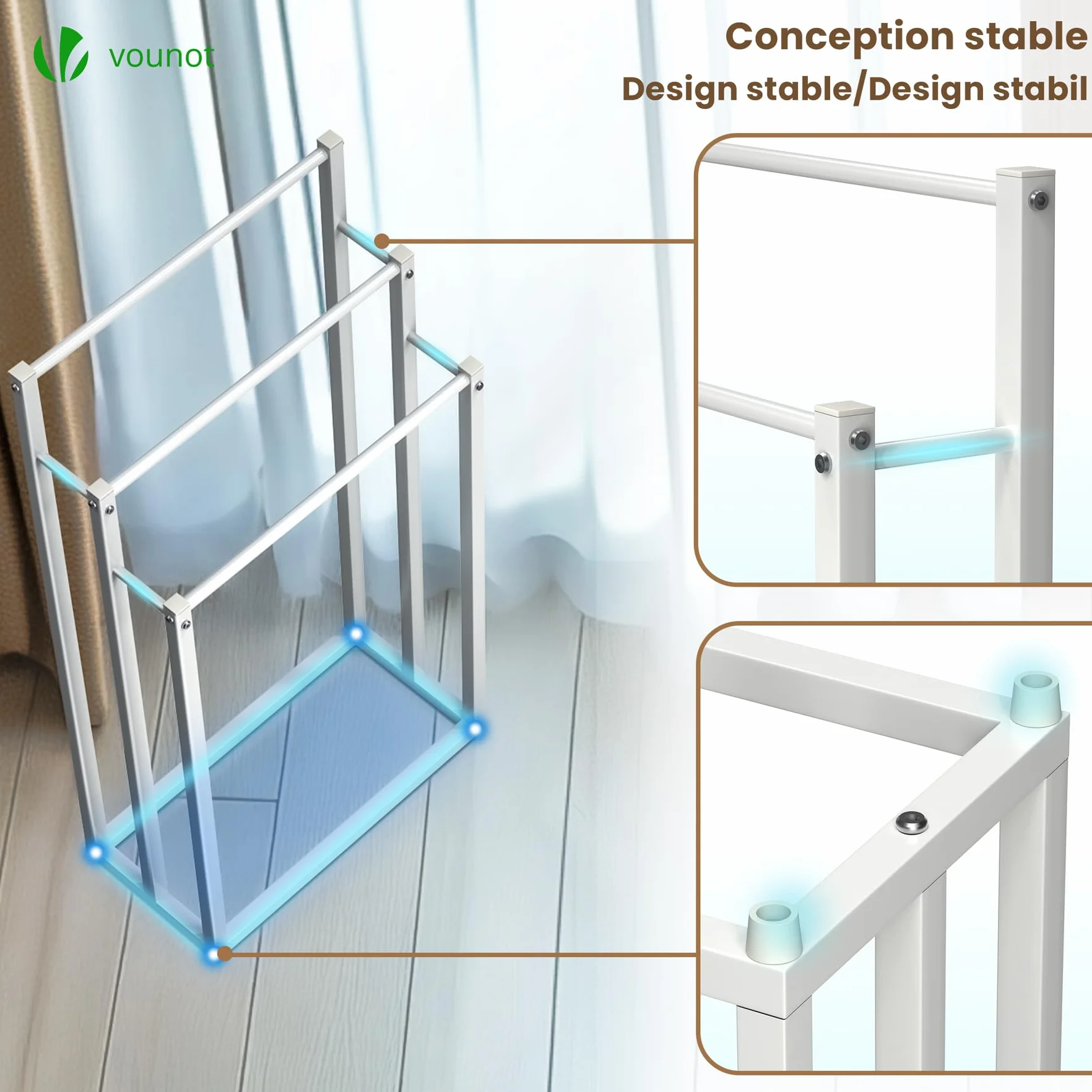 VOUNOT Porte-Serviettes autoportant 3 Niveaux en Métal Blanc pour Salle de Bain