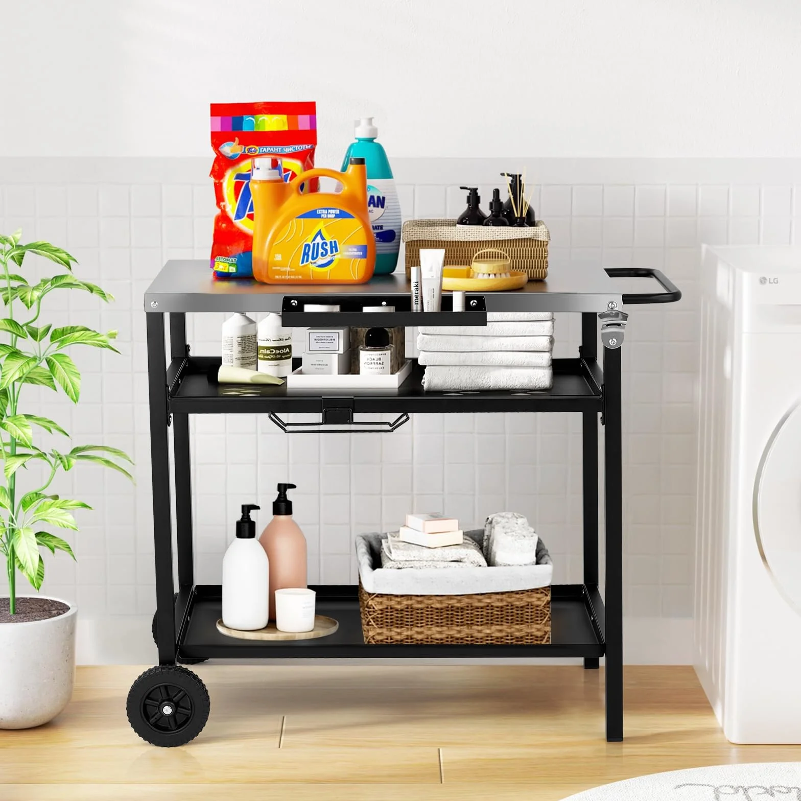 Desserte à roulettes Chariot de Barbecue Mobile 3 Niveaux 97x51x83 cm Acier Inoxydable