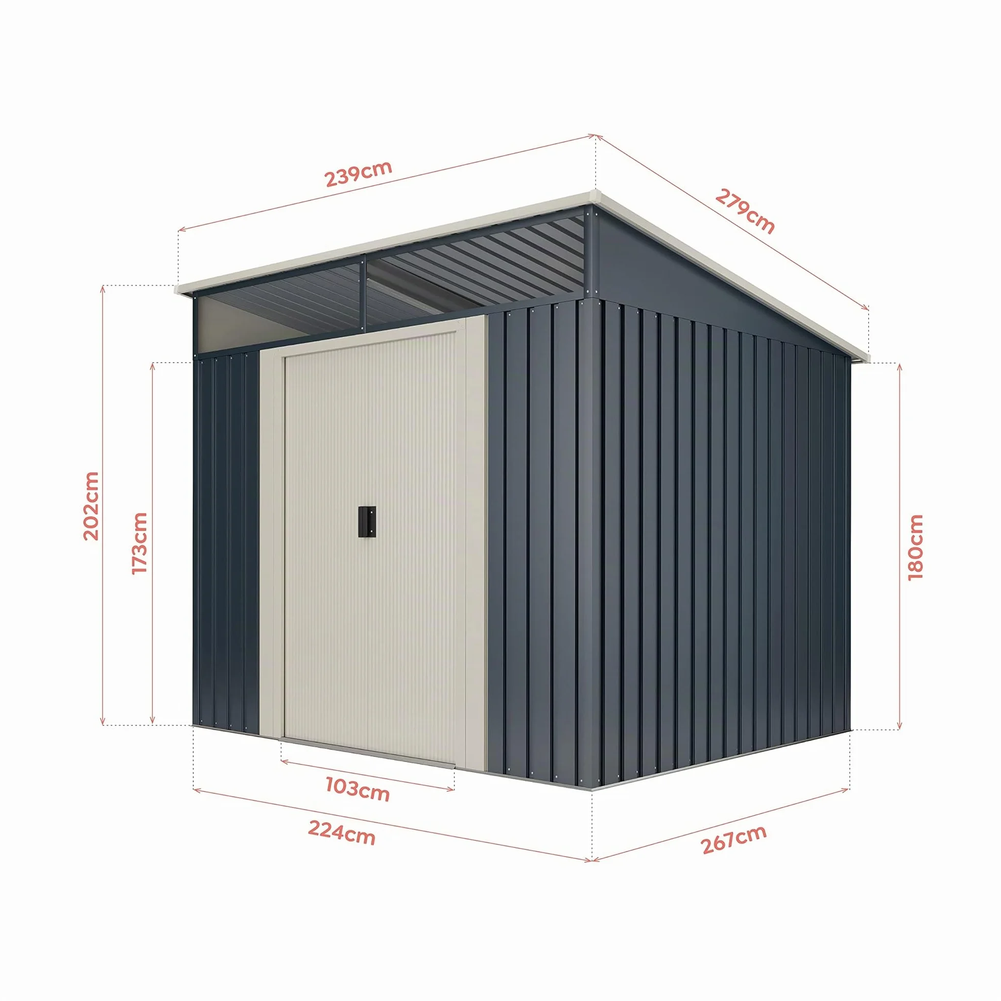 Wasabi Abri de Jardin Métal 6,6m2 Stark avec fenêtre Porte coulissante Double Toit Plat 279x238x203cm