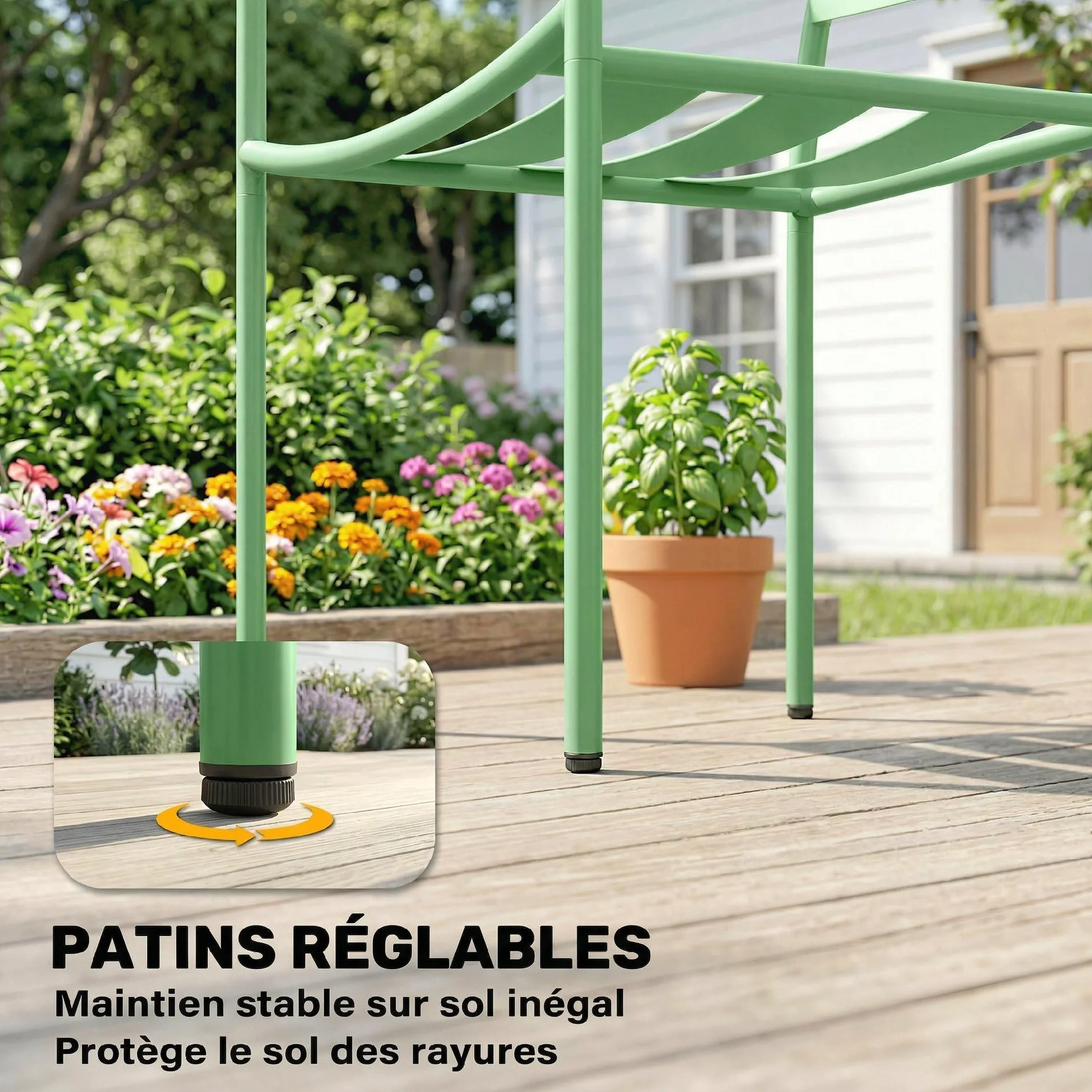 Outsunny Ensemble Bistrot de Jardin 3 Pièces - Table Basse en Verre Trempé et 2 Chaises à Lattes, Acier Galvanisé Antirouille - Mobilier de Jardin Chic, Vert