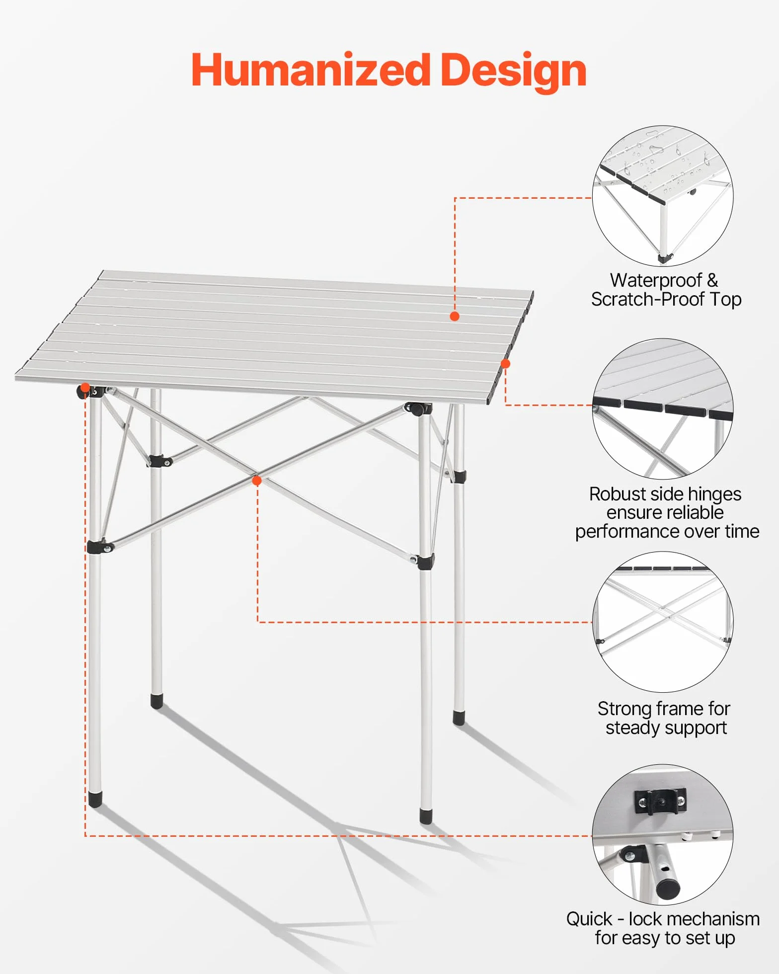 VEVOR Table de Camping Pliante 70x70 cm Aluminium Portable avec Sac de Transport