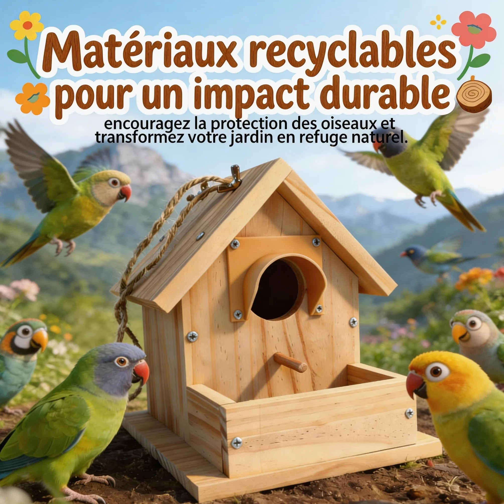 Nichoir à Oiseaux en Bois pour Mésanges et Rouge-Gorge, Mangeoire Suspendue Résistante aux Intempéries
