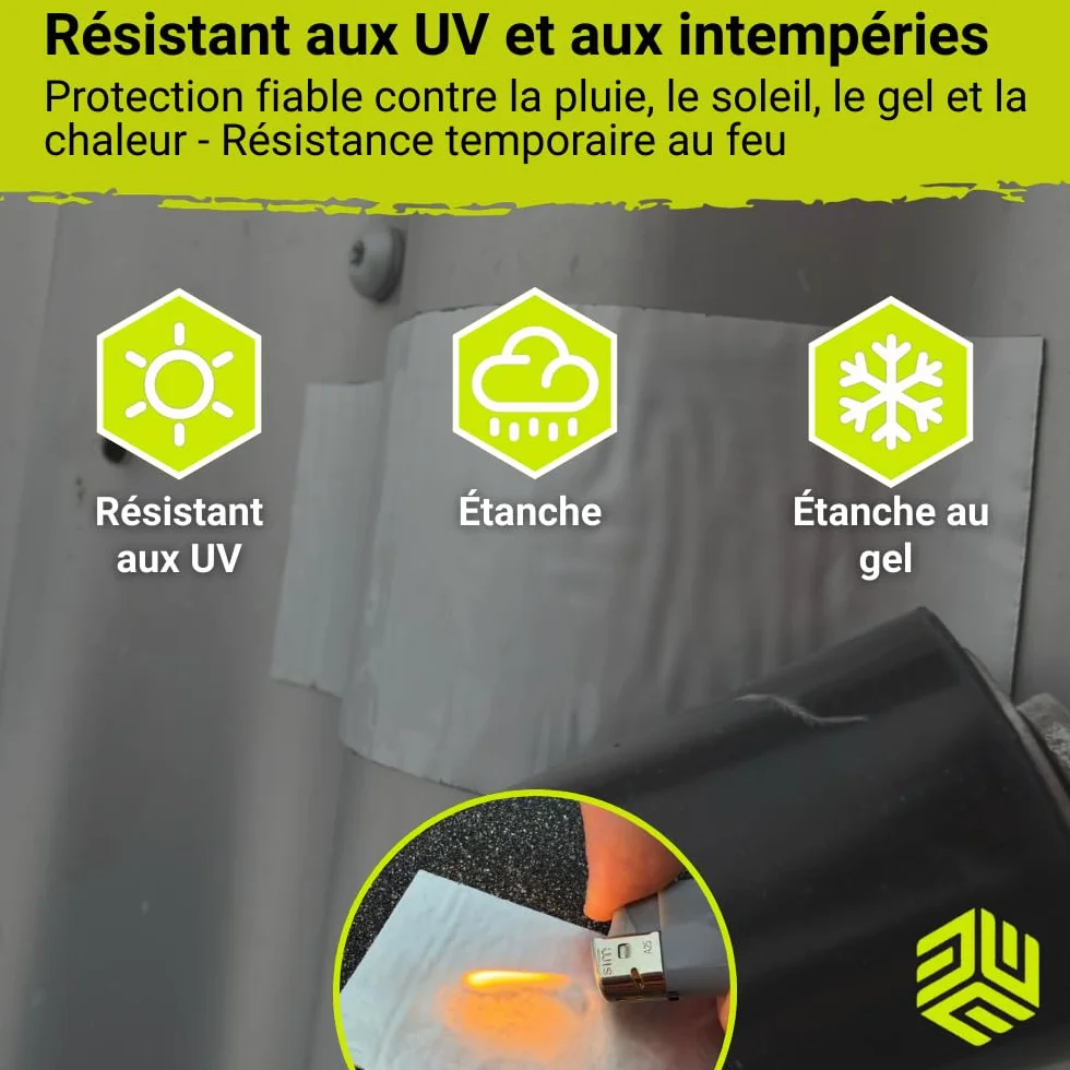 Ruban butyle aluminium autocollant 5cm x 10m étanche pour toiture gouttière solin anti-fuite UV temps extrêmes