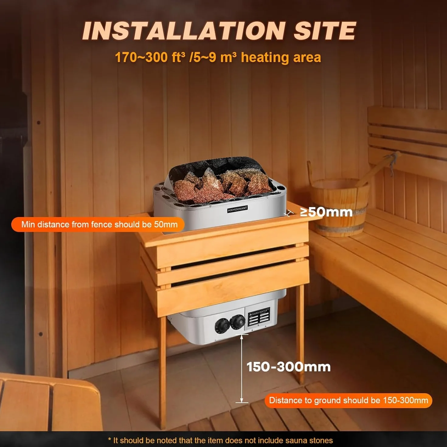 Mxmoonant Poêle électrique pour sauna 6kW max. 9 m³ avec hygrothermographe