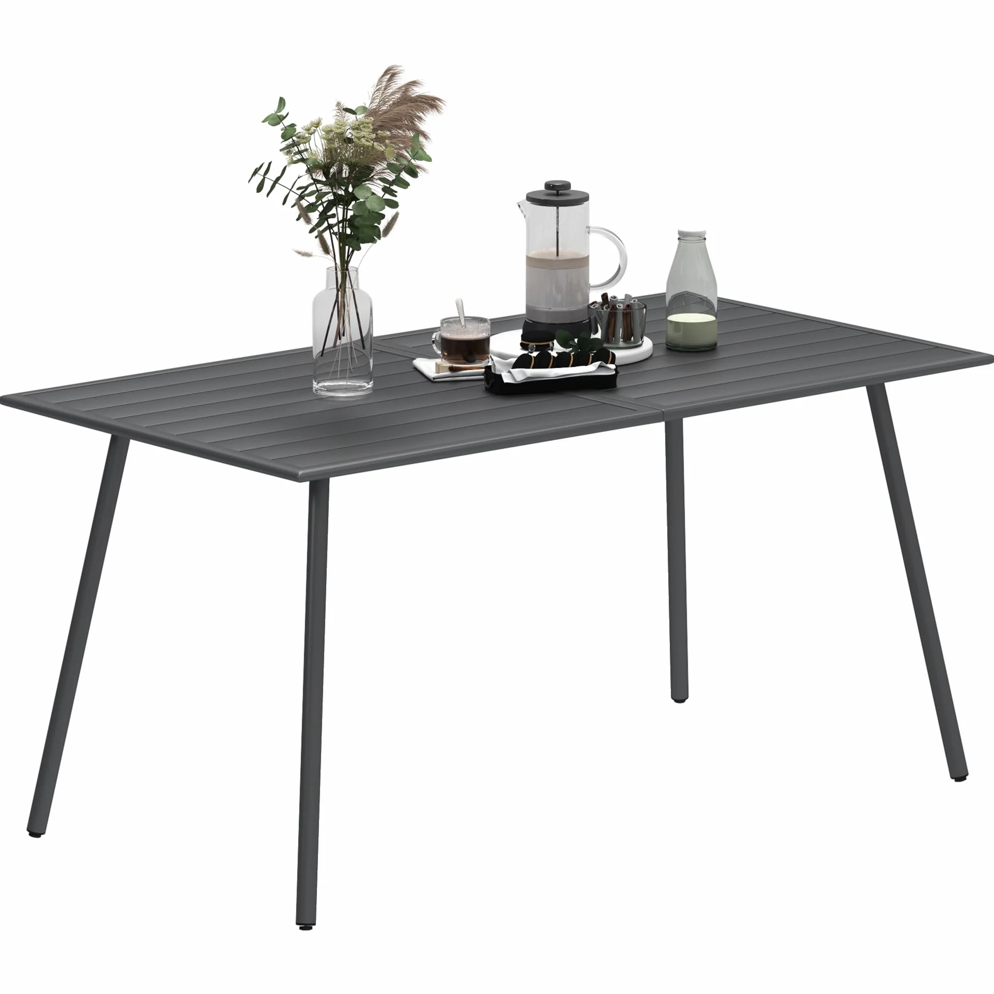 Outsunny Table à Manger de Jardin 150x80x74 cm Acier Anti-Rouille Gris