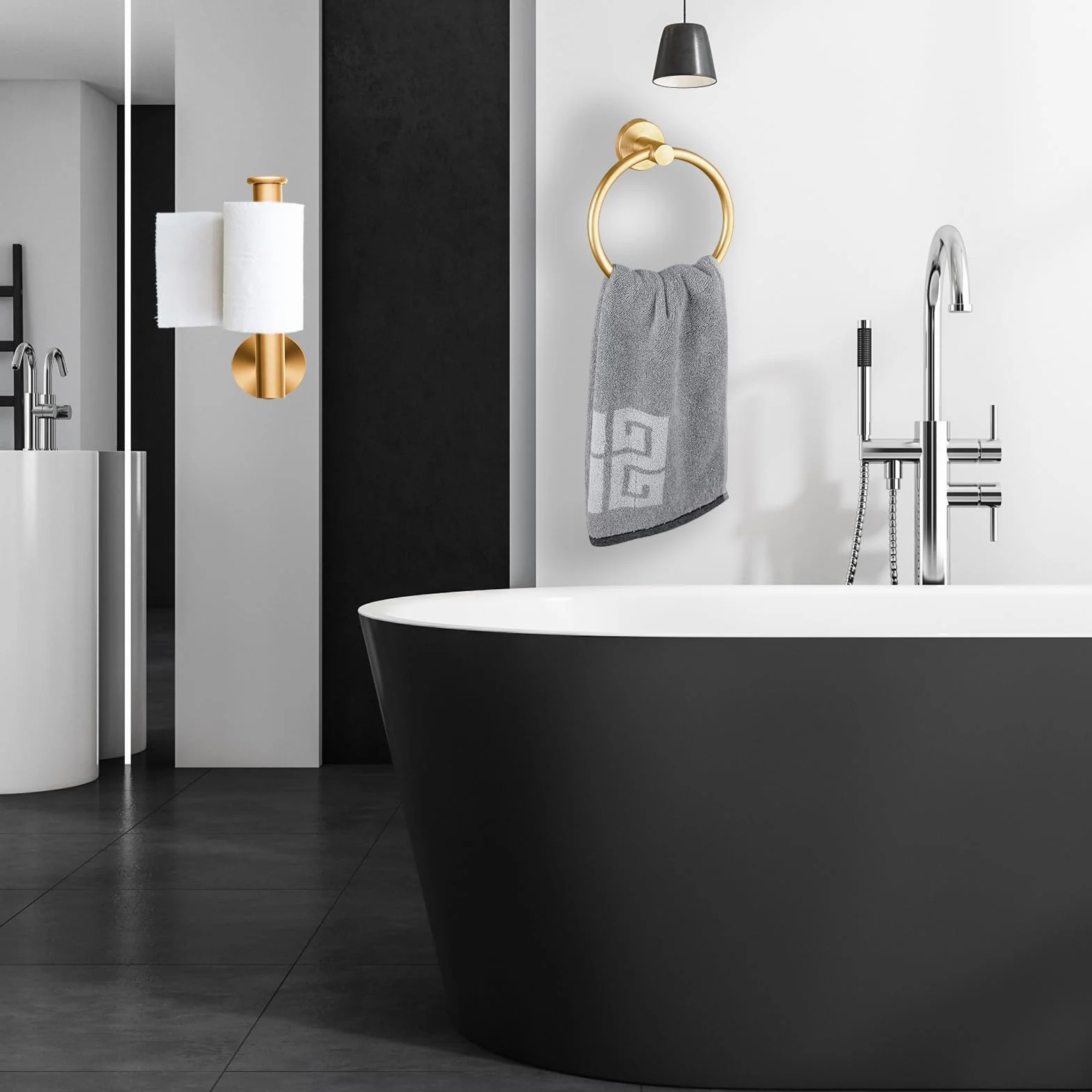 Porte-Serviettes et Porte-Papier Toilette en Acier Inoxydable, Ensemble de 2 Pièces, Or, Accessoires de Salle de Bain