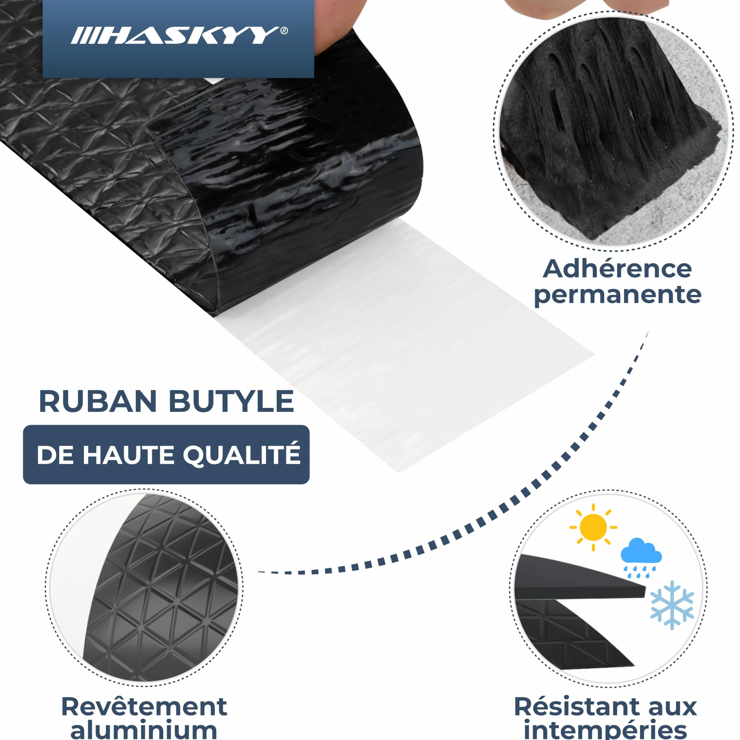 HASKYY Ruban d'étanchéité en butyle 50mm x 5m Adhésif Bande étanche aluminium Imperméable Réparation Noir