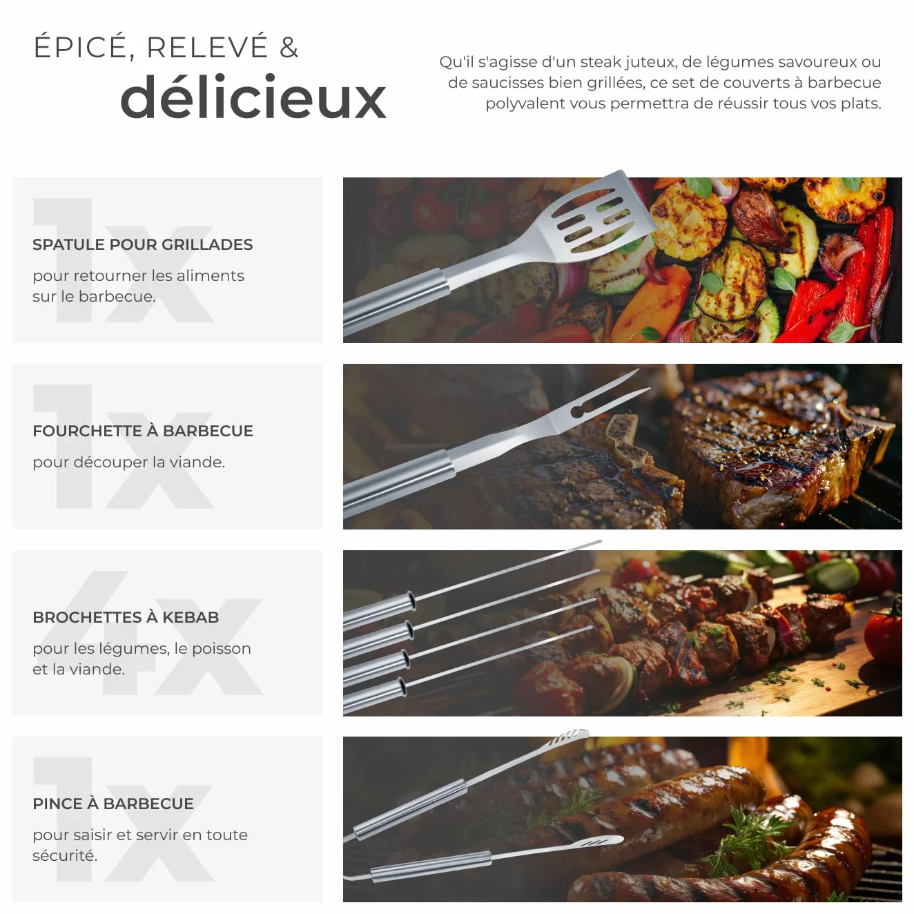 Malette Accessoires Barbecue 18 pièces Acier Inoxydable Coffret Aluminium Kit Grill Plancha Brasero BBQ Ustensiles