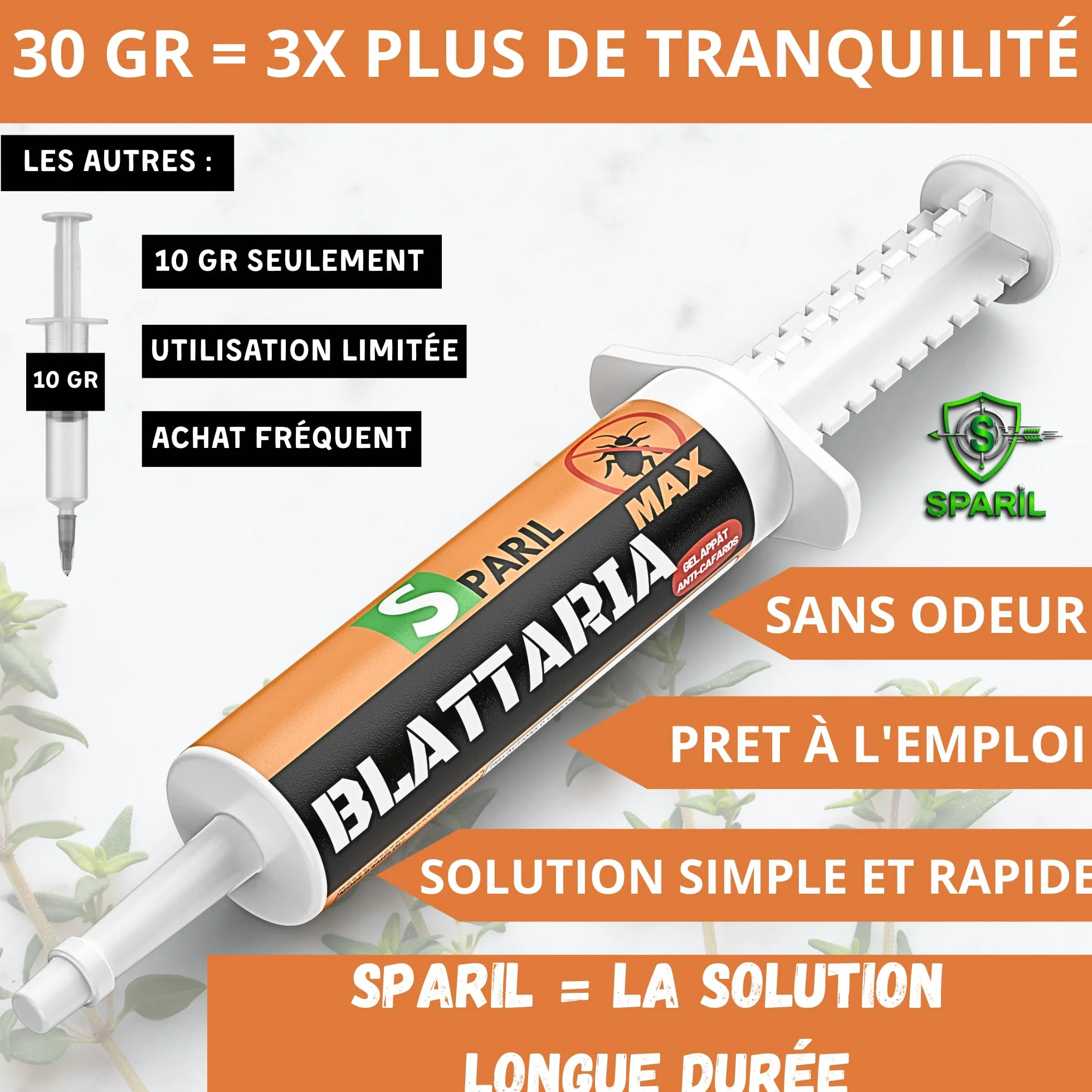 Gel Anti-Cafards Professionnel 30 g Insecticide SPARIL® – Éliminer Cafards et Blattes Protection Longue Durée Jusqu’à 2 Mois
