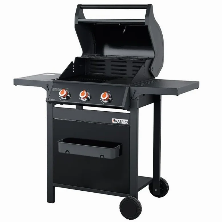 BRASERO BY FAVEX – Barbecue gaz Spring II 3 brûleurs – Surface mixte grille & plancha fonte – 9,95 kW – EASY CLEAN™ – Tablettes rabattables - Jusqu'à 10 convives