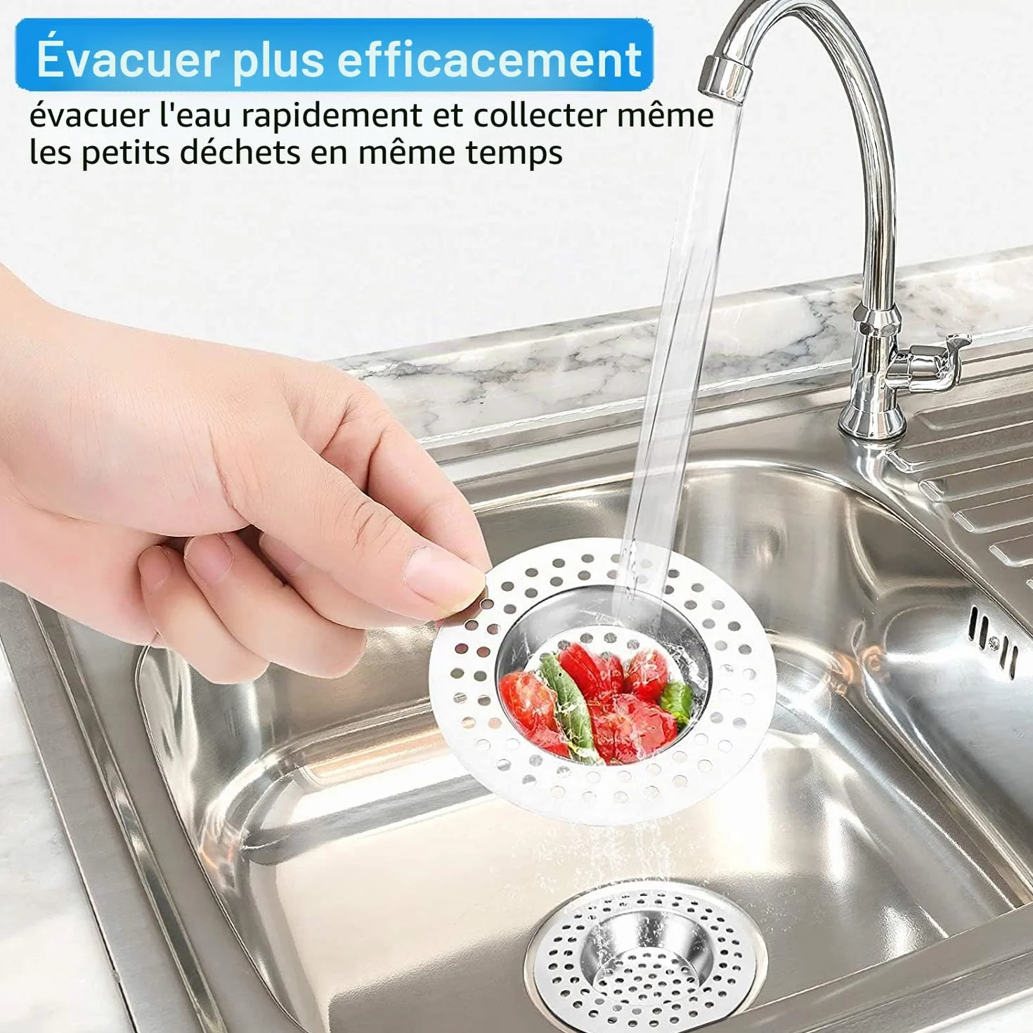 Tomario Bondes d'évier de cuisine en acier inoxydable Lot de 2 - Protection standard - 7,5 cm extérieur 3,6 cm intérieur